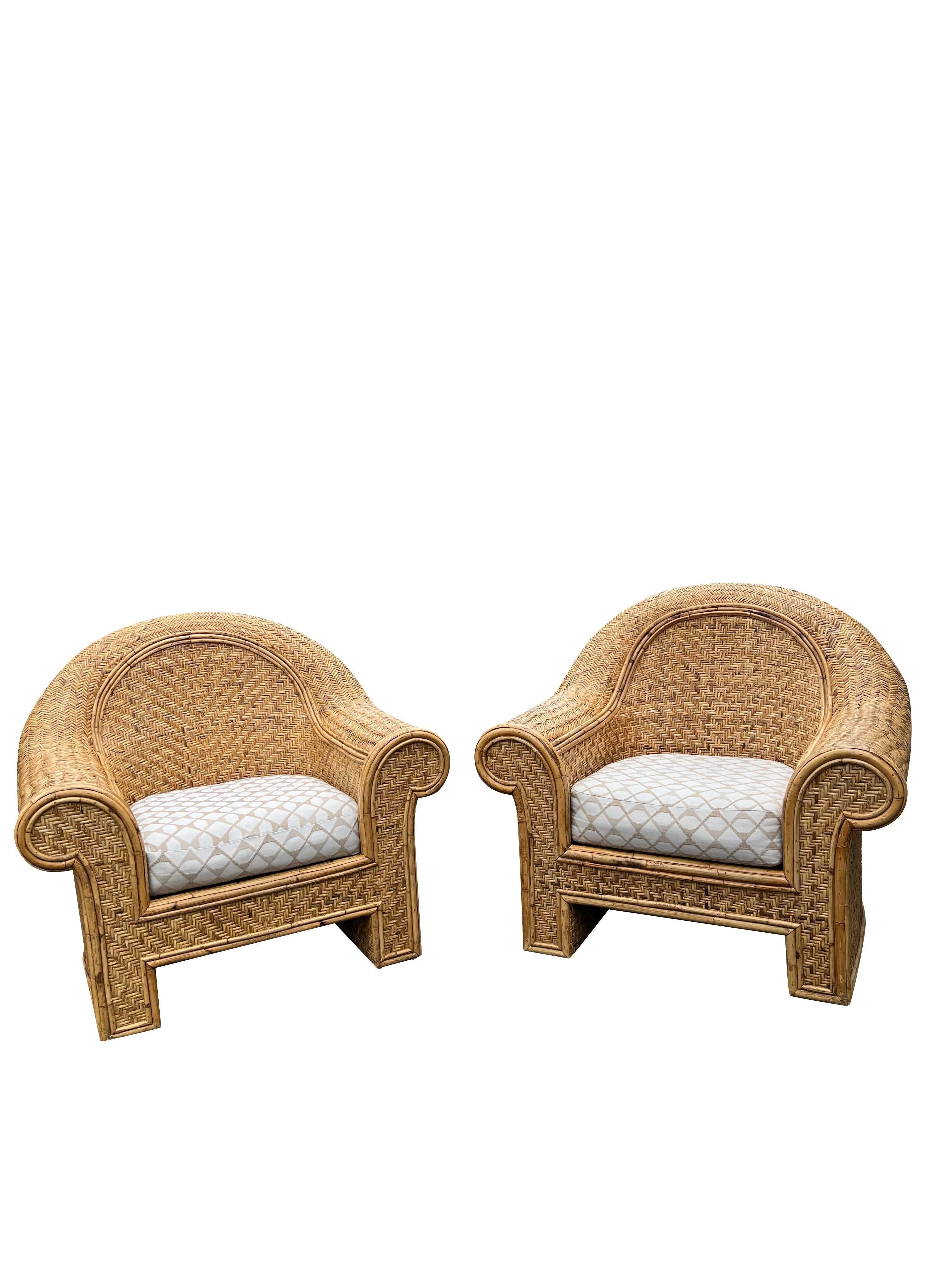 Sedie in vimini di rattan intrecciato stile Ralph Lauren in stile Boho Chic costiero a coppia in vendita 1