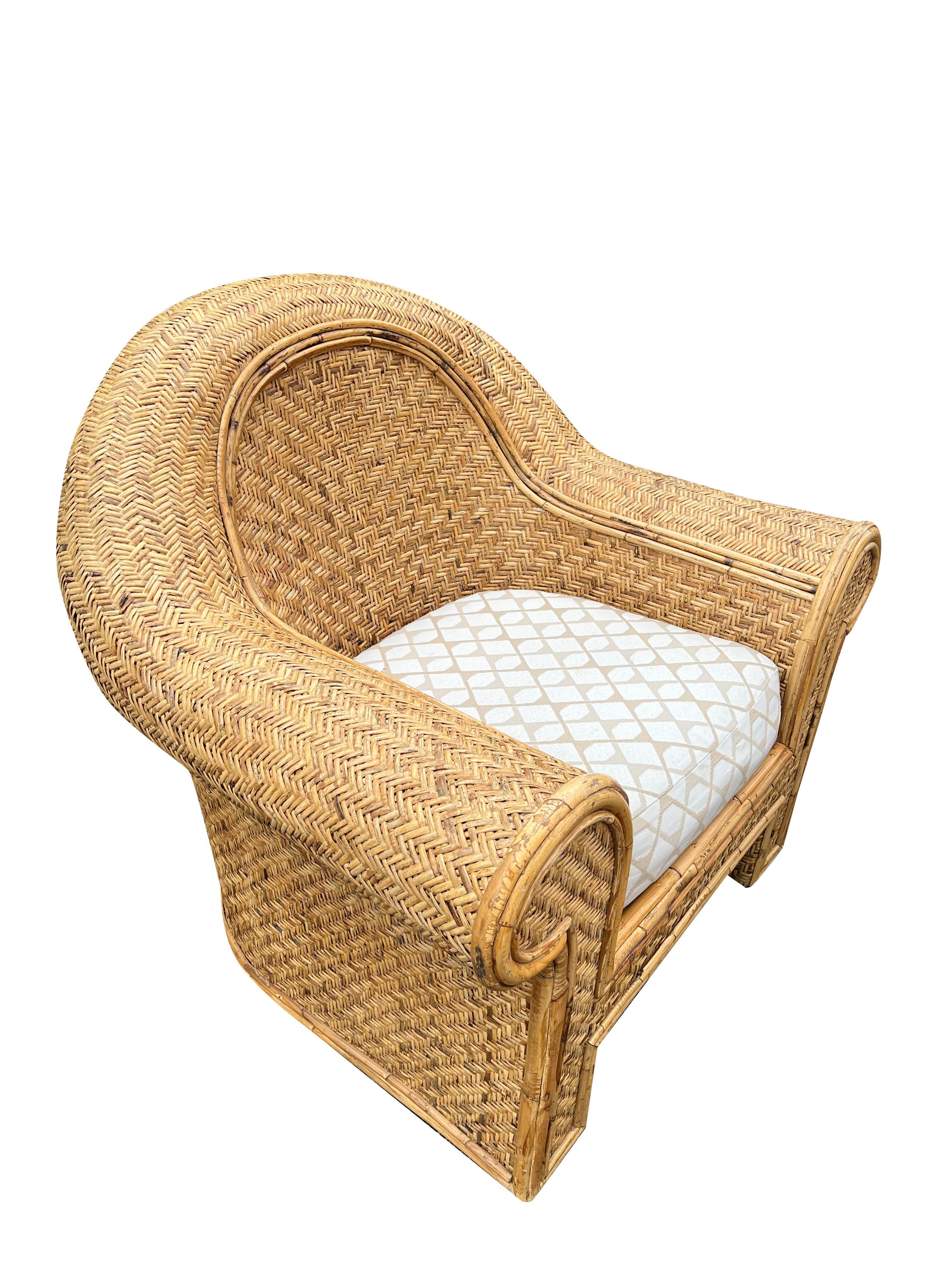 Sedie in vimini di rattan intrecciato stile Ralph Lauren in stile Boho Chic costiero a coppia in vendita 2