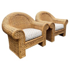 Sedie in vimini di rattan intrecciato stile Ralph Lauren in stile Boho Chic costiero a coppia