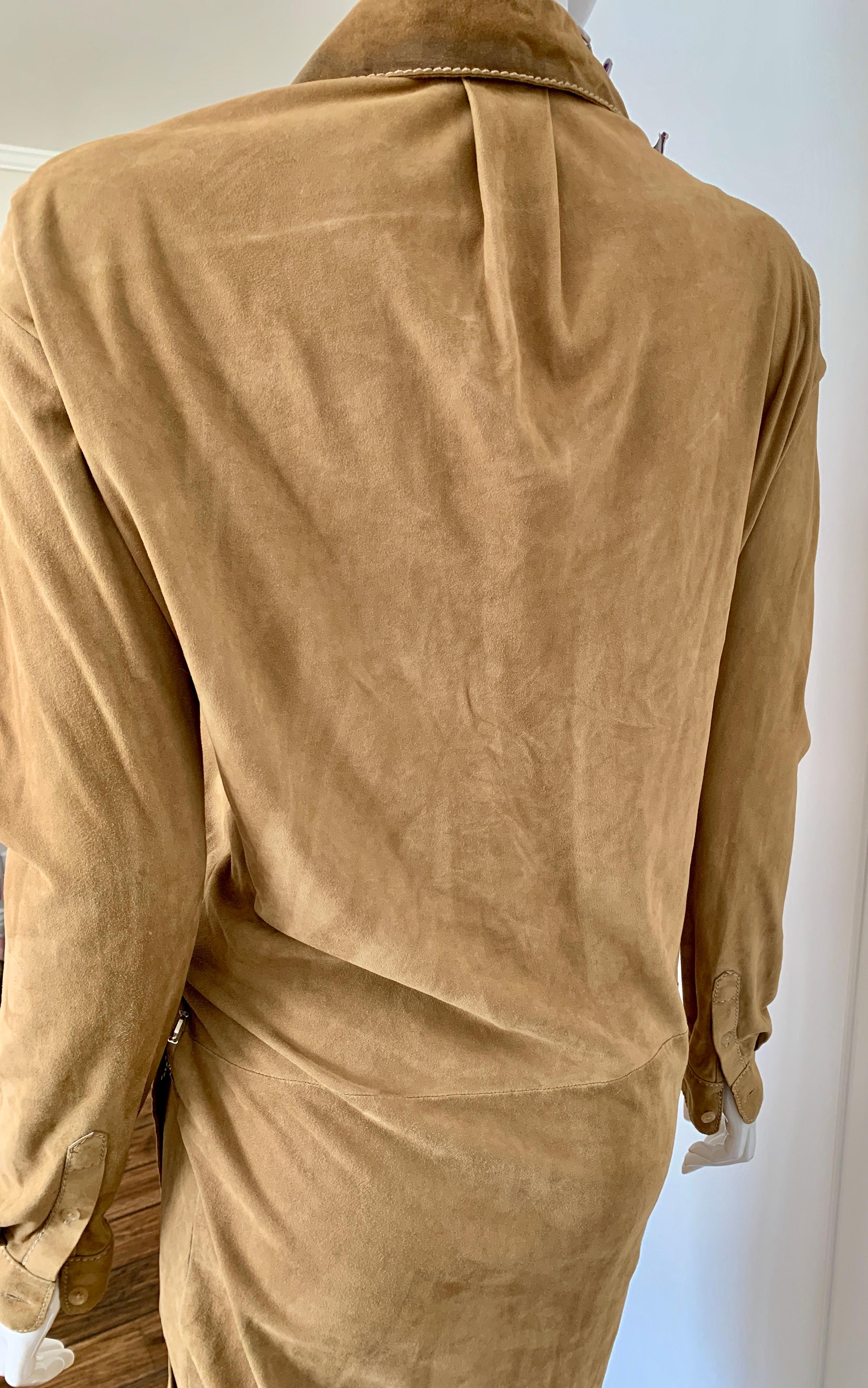 Ralph Lauren Suede Tan Wrap Dress Size 6 In Good Condition For Sale In Thousand Oaks, CA