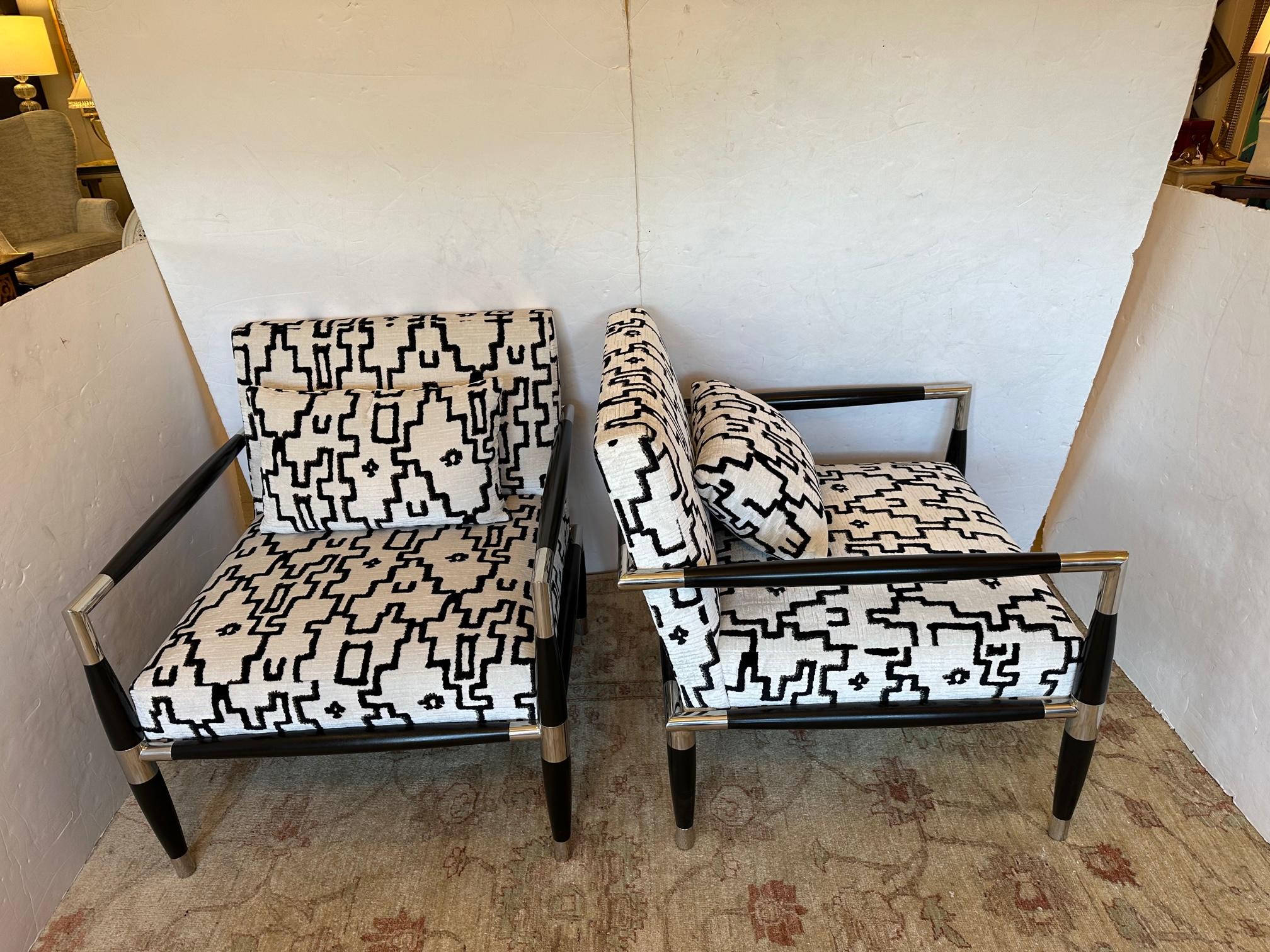Modern  Ralph Lauren Super Stylish Pair of  Black and White Upholstered Club Chairs 
