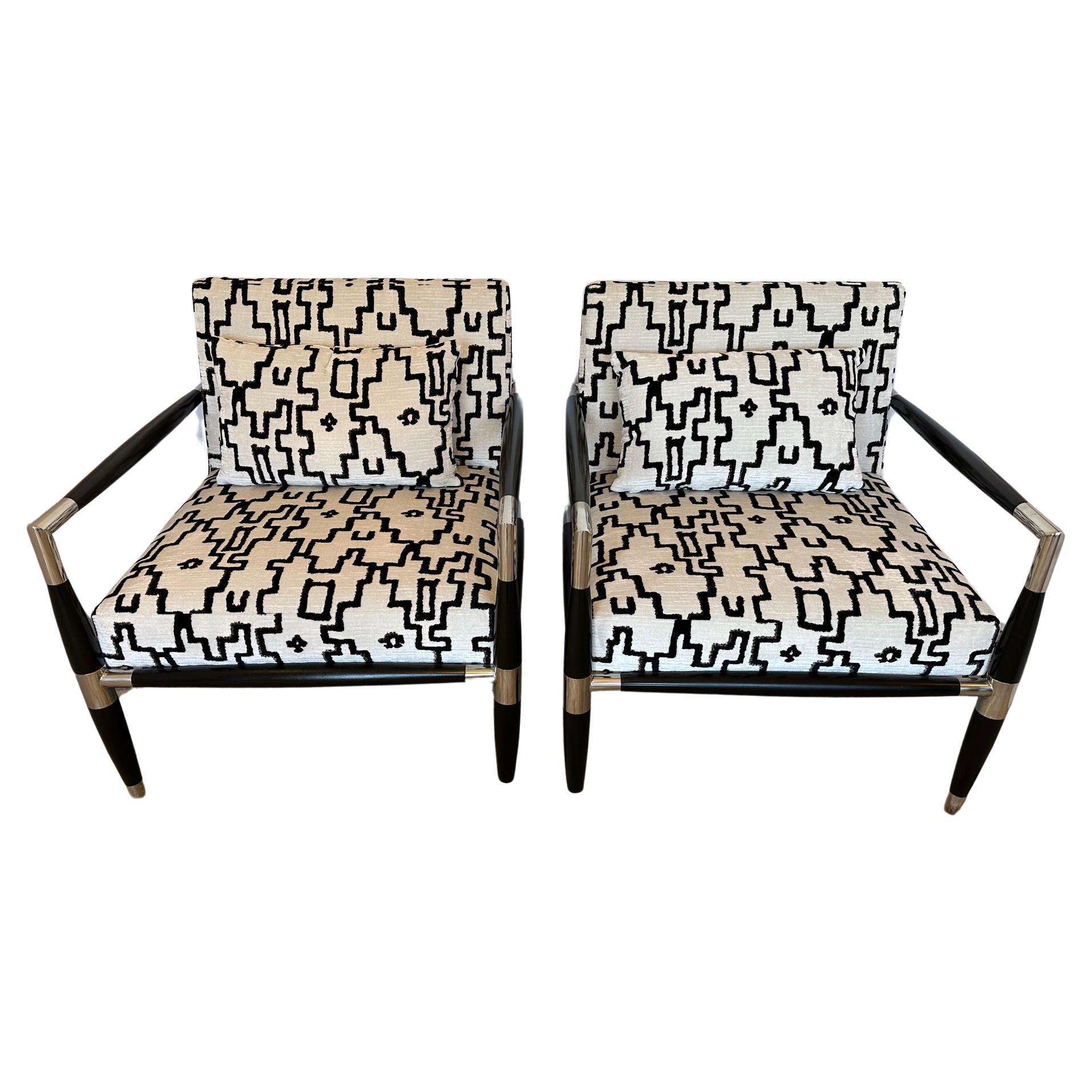  Ralph Lauren Super Stylish Pair of  Black and White Upholstered Club Chairs 