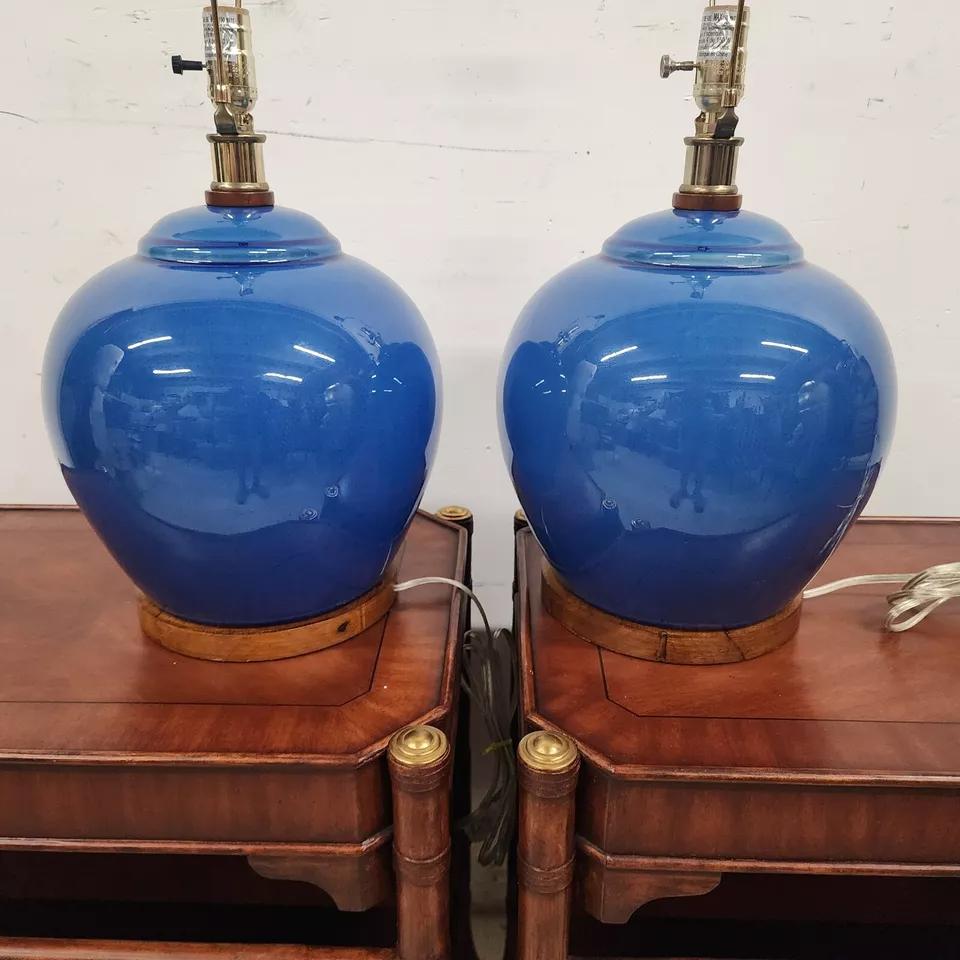 Ralph Lauren Table Lamps Ceramic Blue Pair 6