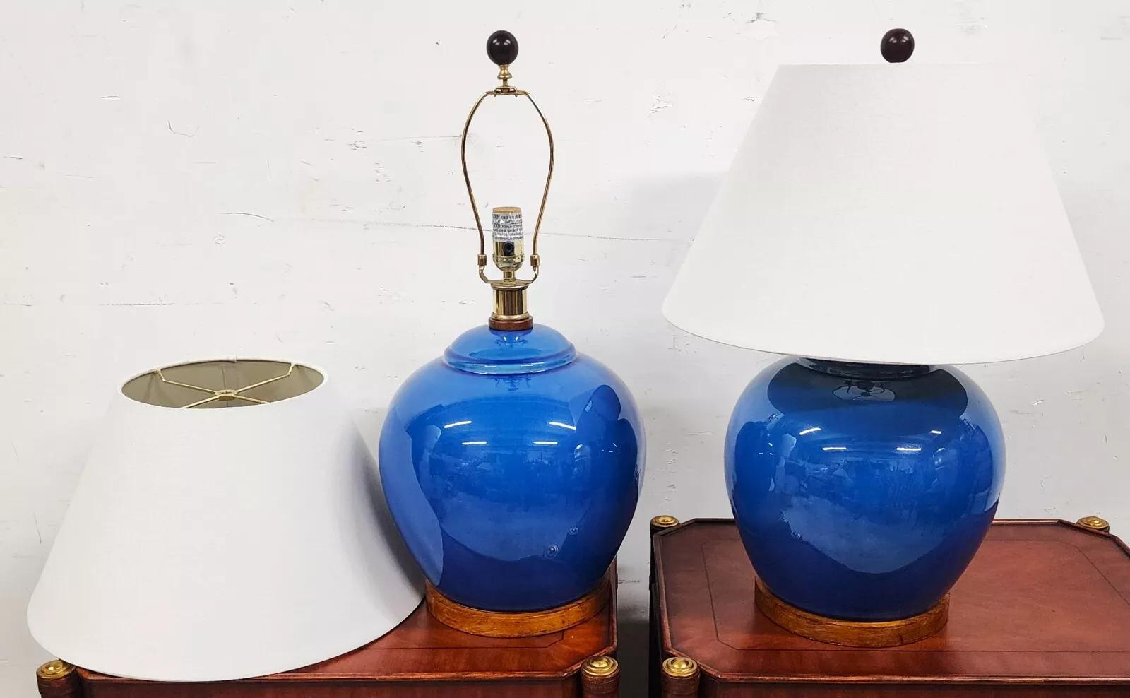 For FULL item description click on READ MORE below. 

Offering One Of Our Recent Palm Beach Estate Fine Lighting Acquisitions Of A
Pair of Ralph Lauren Ceramic Table Lamps in Blue with Shades
Lamps and shades will have to be shipped in separate