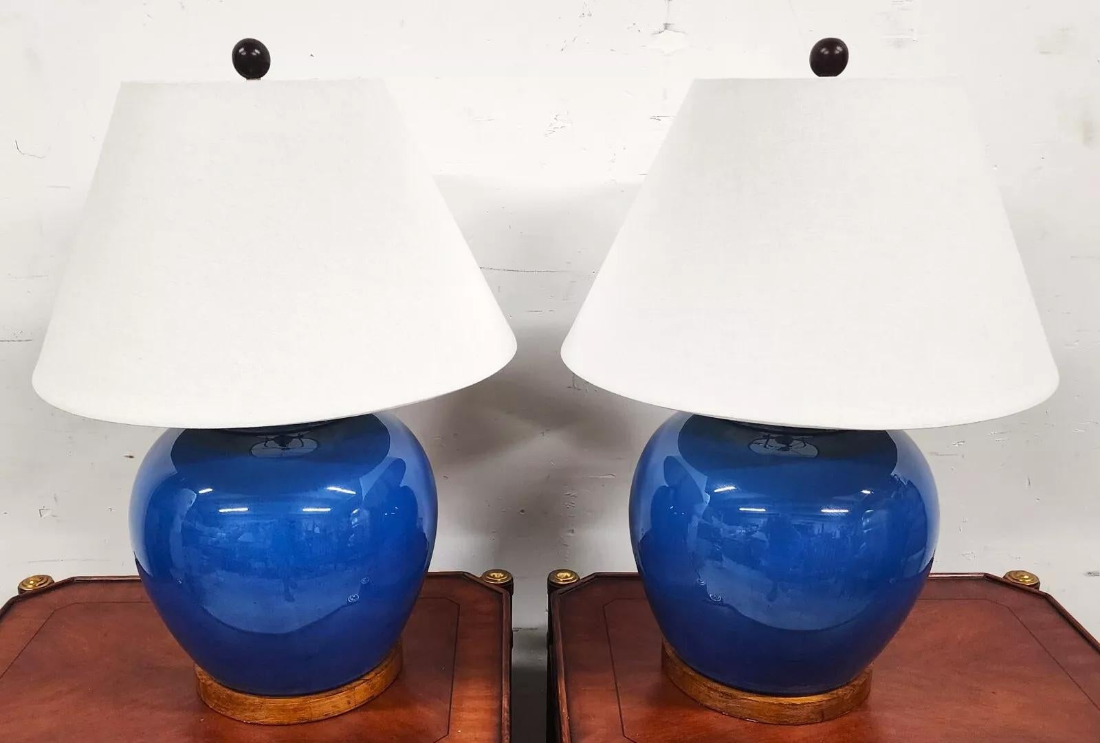 Late 20th Century Ralph Lauren Table Lamps Ceramic Blue Pair