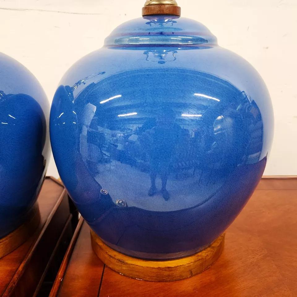 Ralph Lauren Table Lamps Ceramic Blue Pair 2