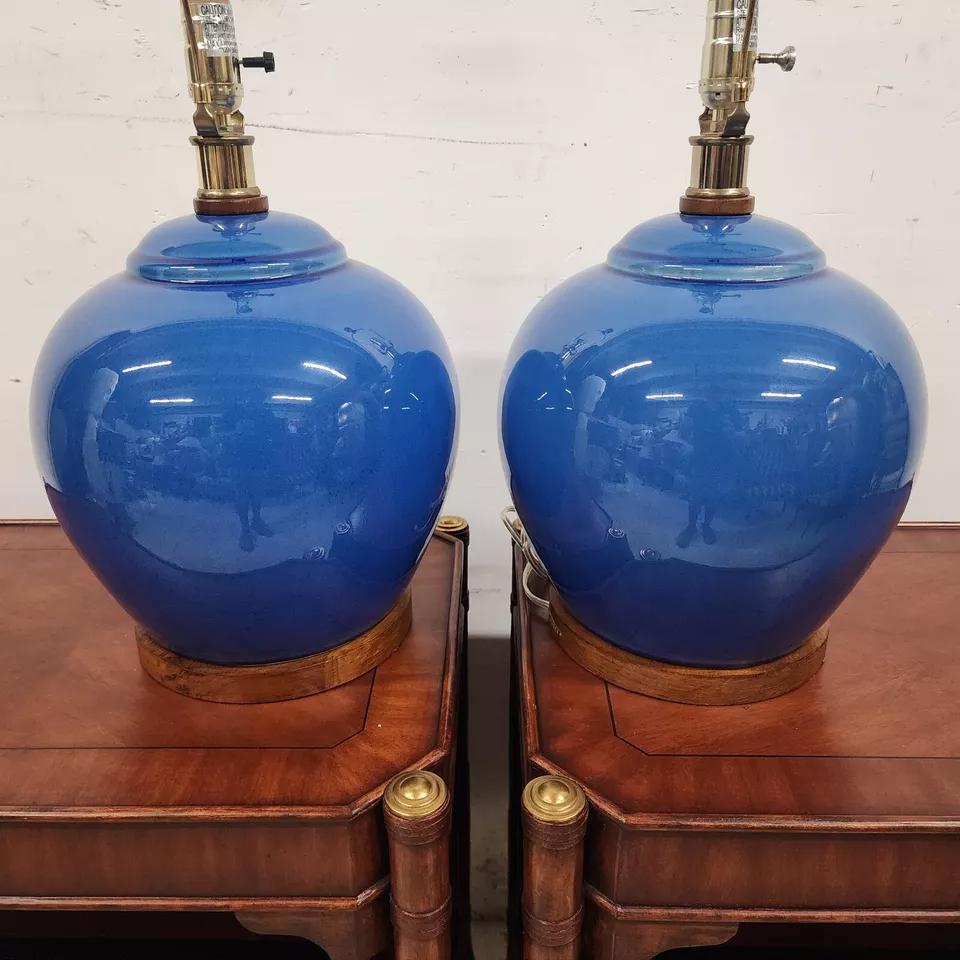 Ralph Lauren Table Lamps Ceramic Blue Pair 4
