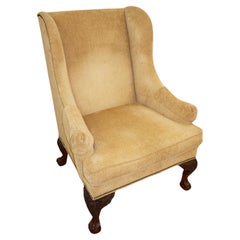 Used Ralph Lauren Tan Fabric With Brass Tack Upholstery Fireside Lounge Chair