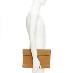 RALPH LAUREN tan textured leather gold logo push lock flap flat clutch bag