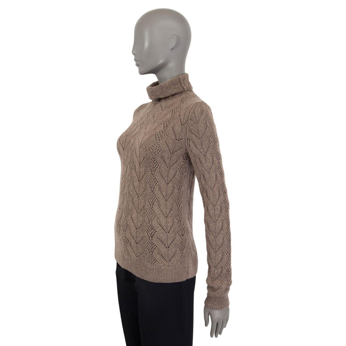 RALPH LAUREN Pull en cachemire taupe en maille de coton LACEY CABLE TURTLENECK S Pour femmes en vente