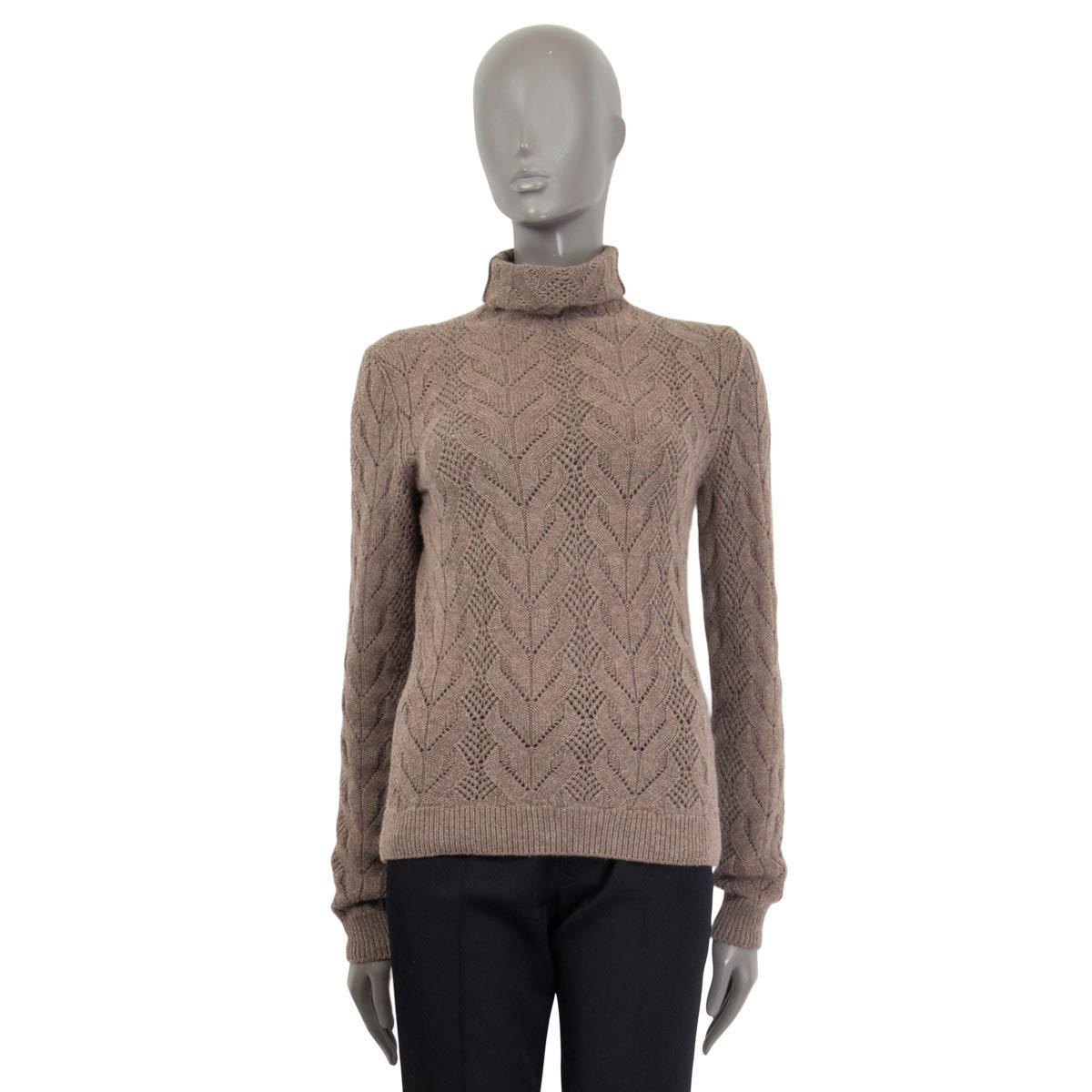 RALPH LAUREN taupe cashmere LACEY CABLE KNIT TURTLENECK Sweater S For Sale