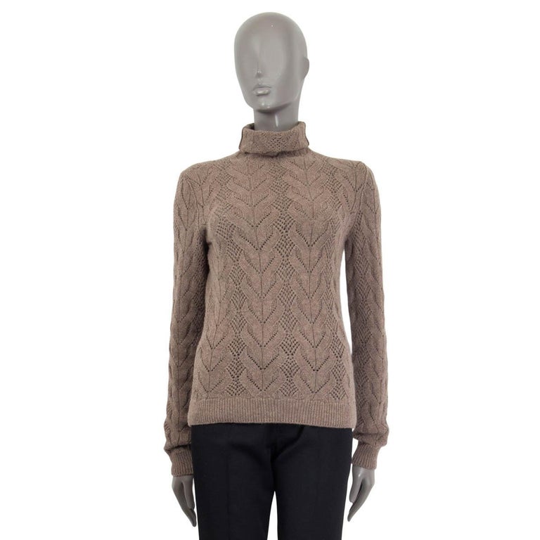 RALPH LAUREN taupe cashmere LACEY CABLE KNIT TURTLENECK Sweater S For Sale  at 1stDibs