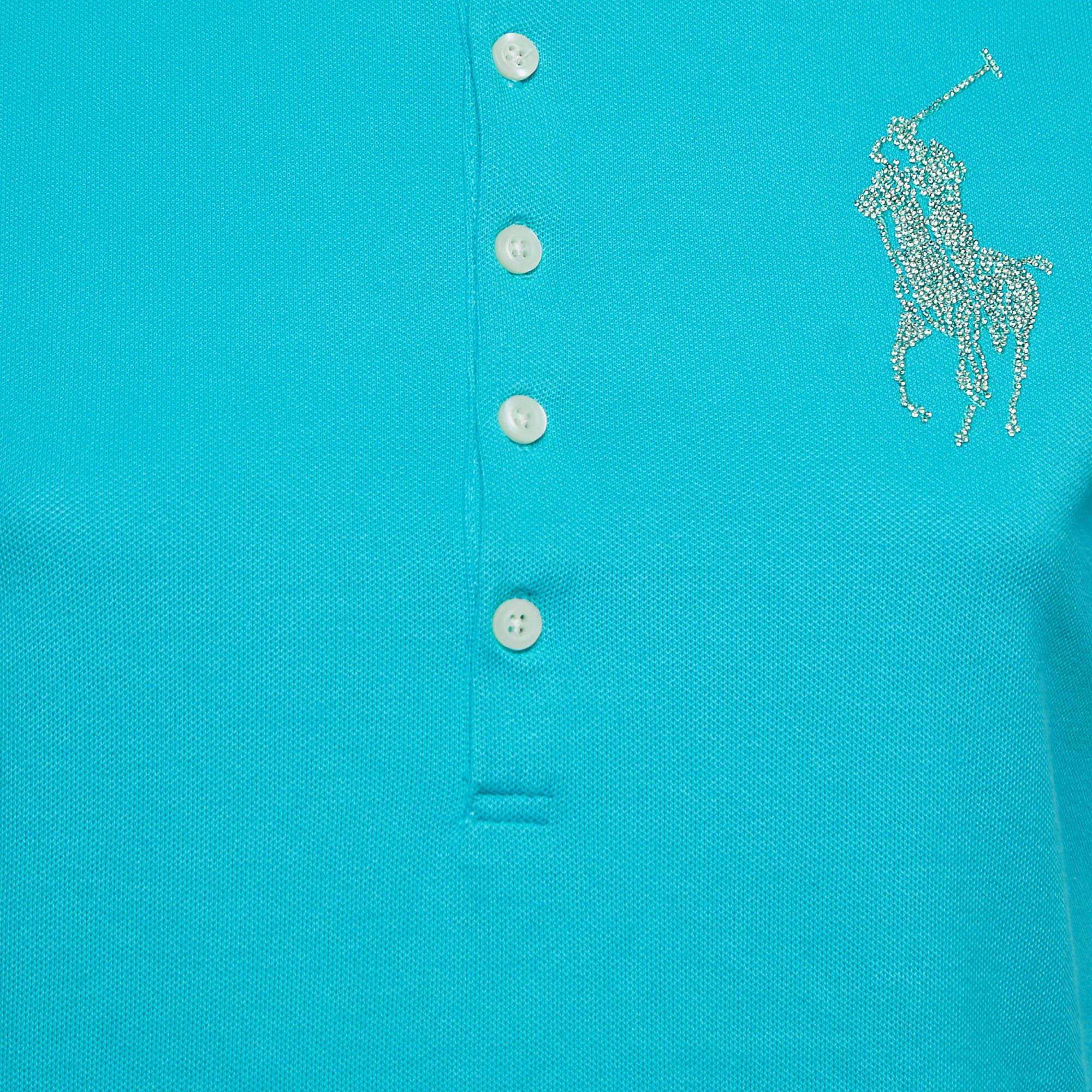 Bleu Polo Ralph Lauren bleu teal en coton avec logo pailleté L en vente