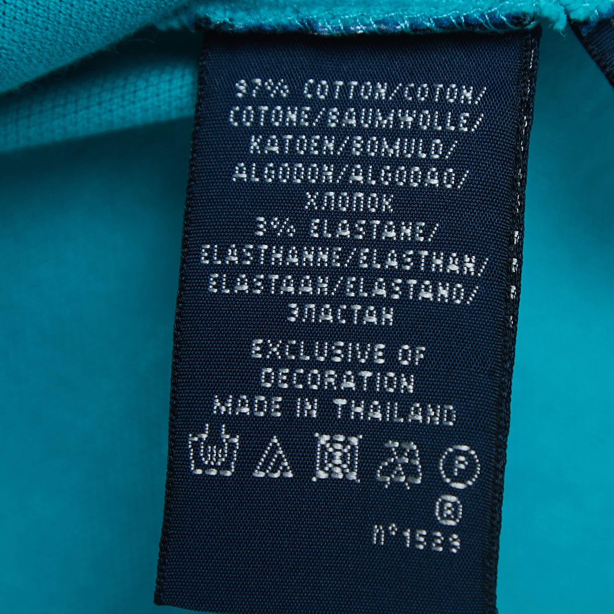 Polo Ralph Lauren bleu teal en coton avec logo pailleté L Pour femmes en vente