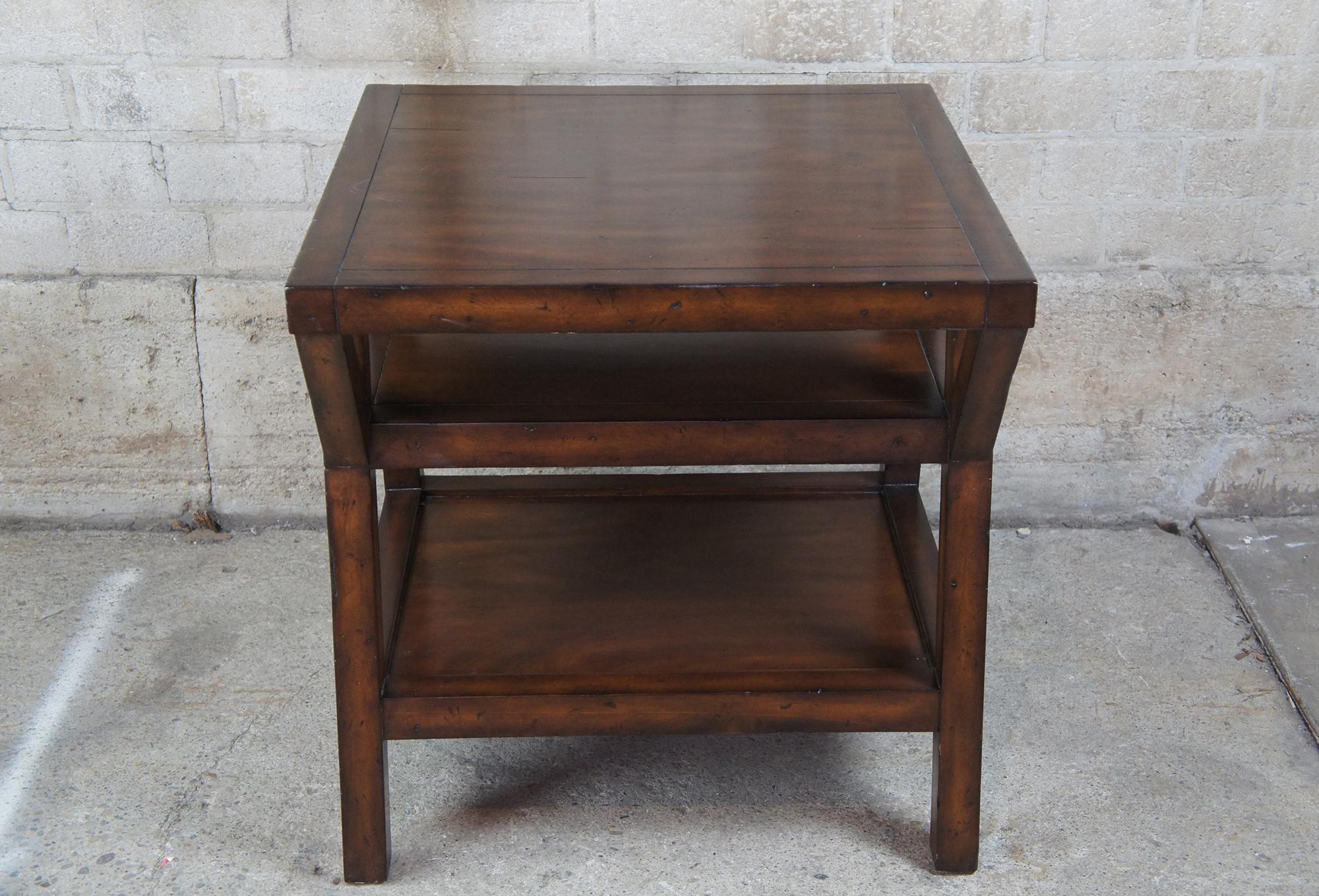 Ralph Lauren Traditional Distressed Mahogany Square Tiered Side Accent Table 3