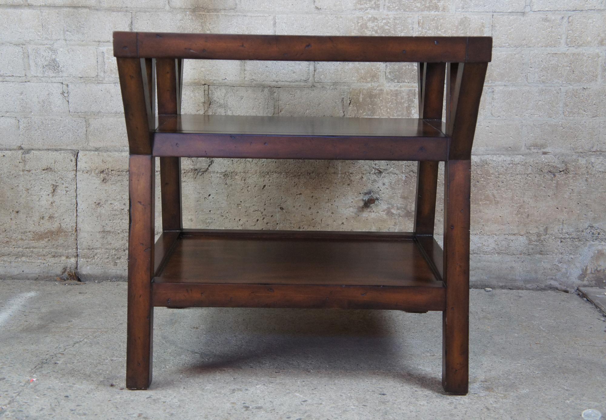 Ralph Lauren Traditional Distressed Mahogany Square Tiered Side Accent Table 4