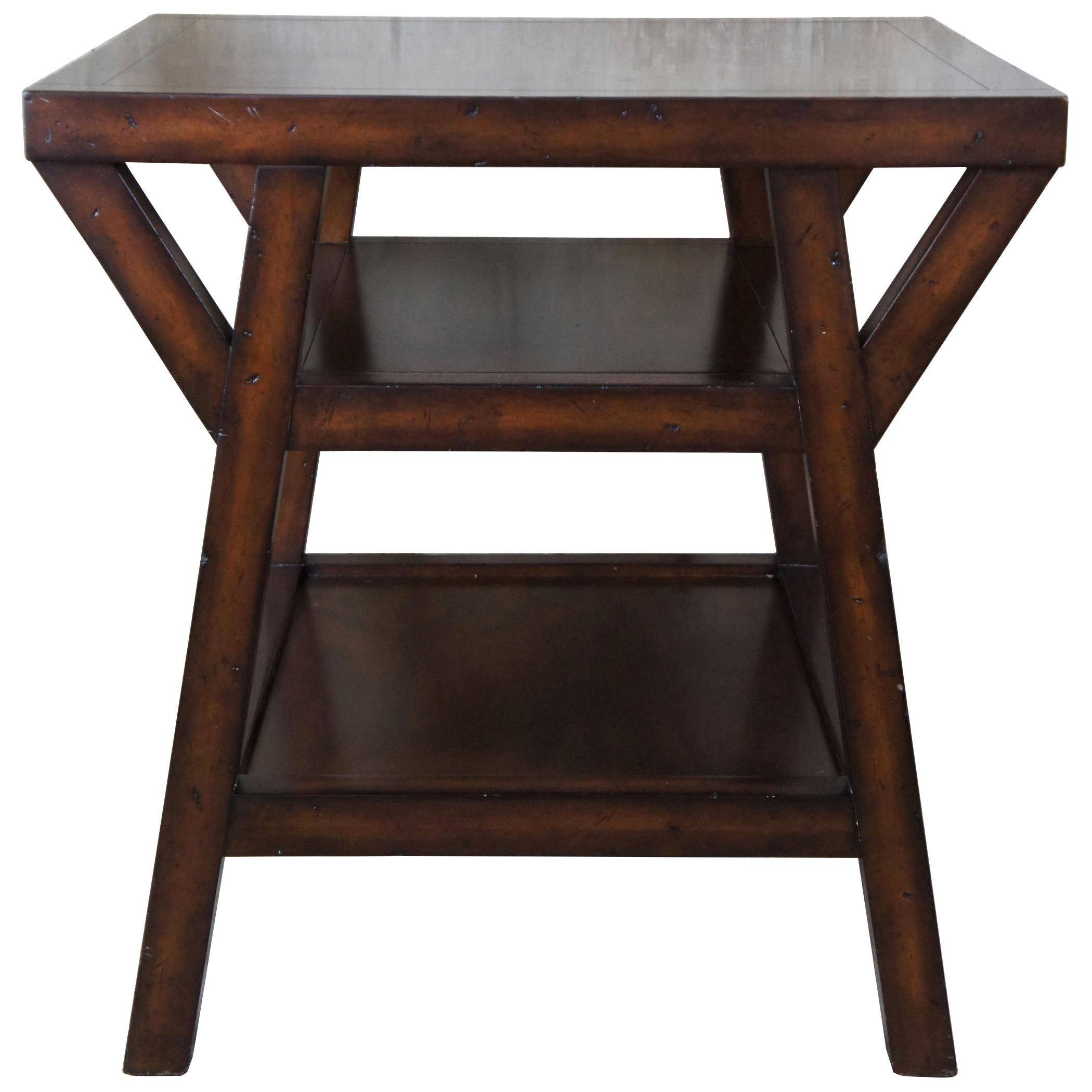 Ralph Lauren Traditional Distressed Mahogany Square Tiered Side Accent Table