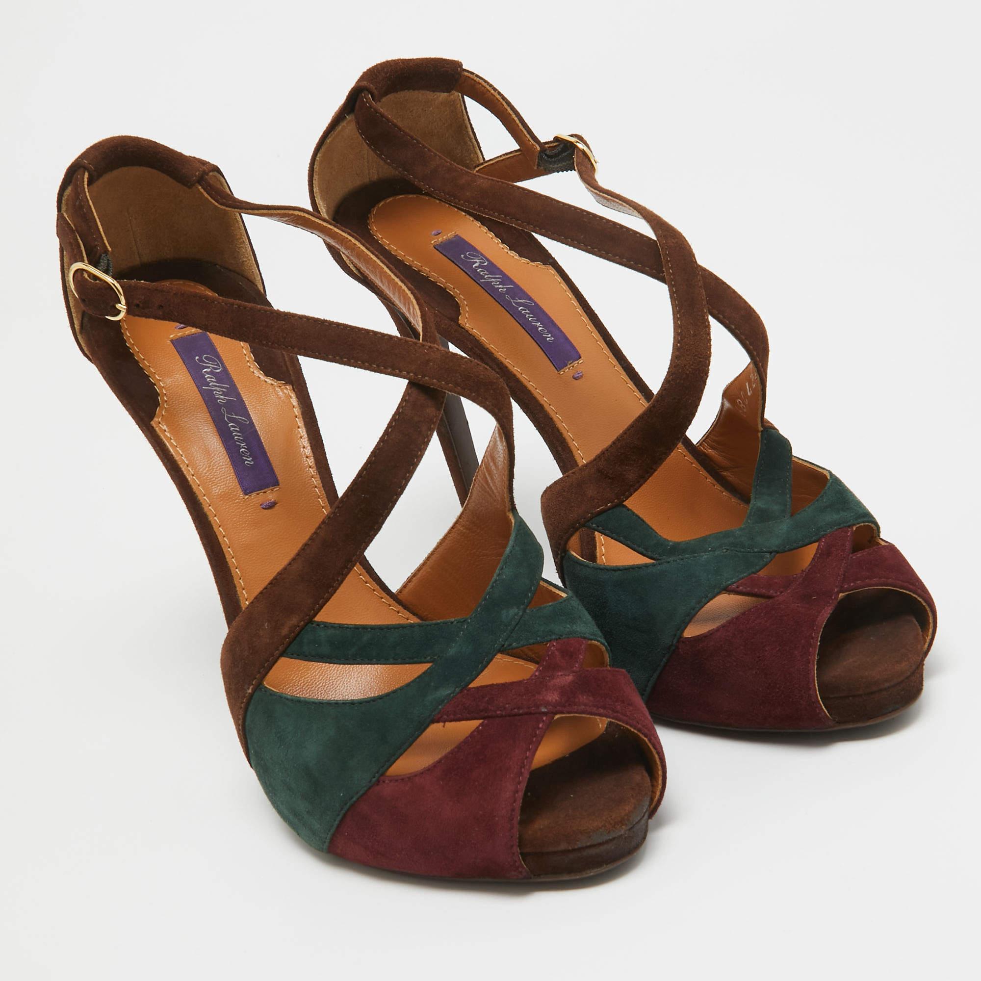 Ralph Lauren - Sandales en daim tricolores avec découpes à la cheville - Taille 38 Excellent état - En vente à Dubai, Al Qouz 2