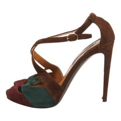 Ralph Lauren Tricolor Suede Cut Out Ankle Strap Sandals Size 38
