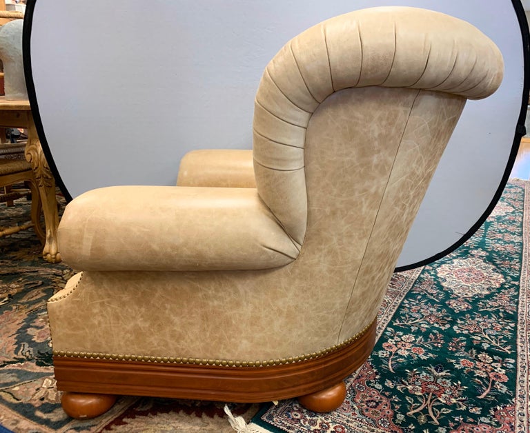 Ralph Lauren Tufted Beige Leather and Mahogany Writer's Club Chair and