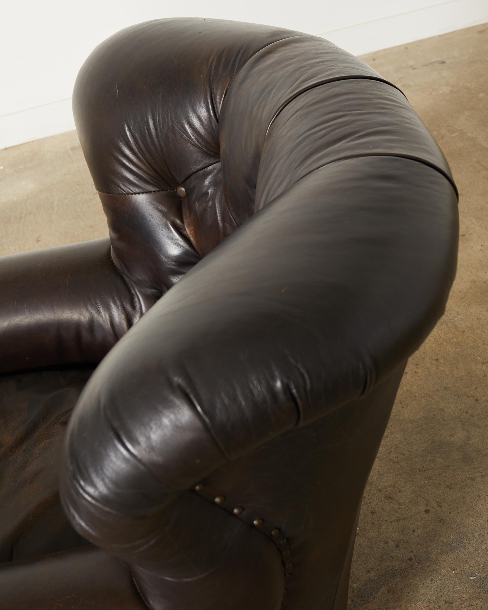 Ralph Lauren Tufted Cigar Leather Wingback Writer's Chair  For Sale 1