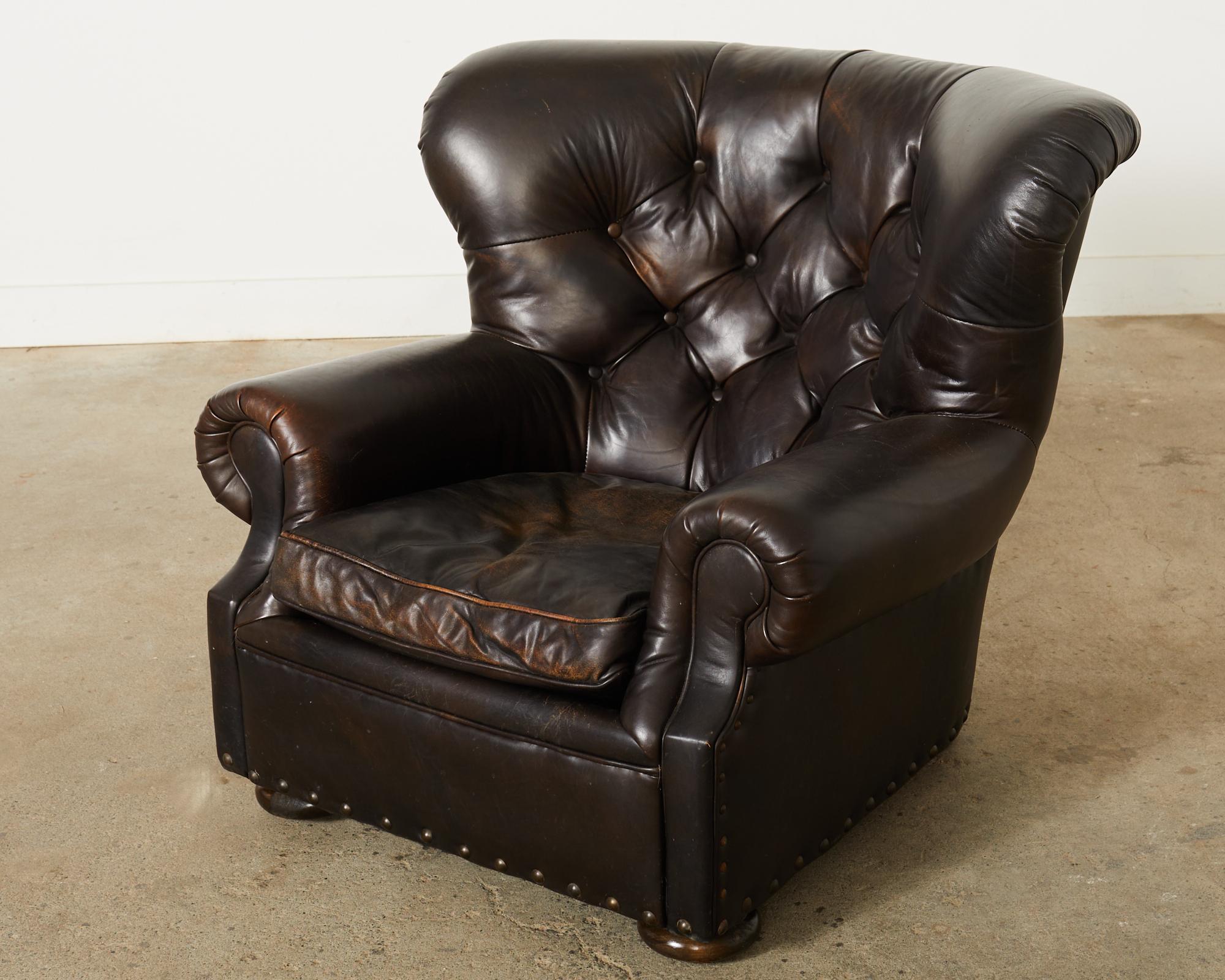 Ralph Lauren Tufted Cigar Leather Wingback Writer's Chair  For Sale 2