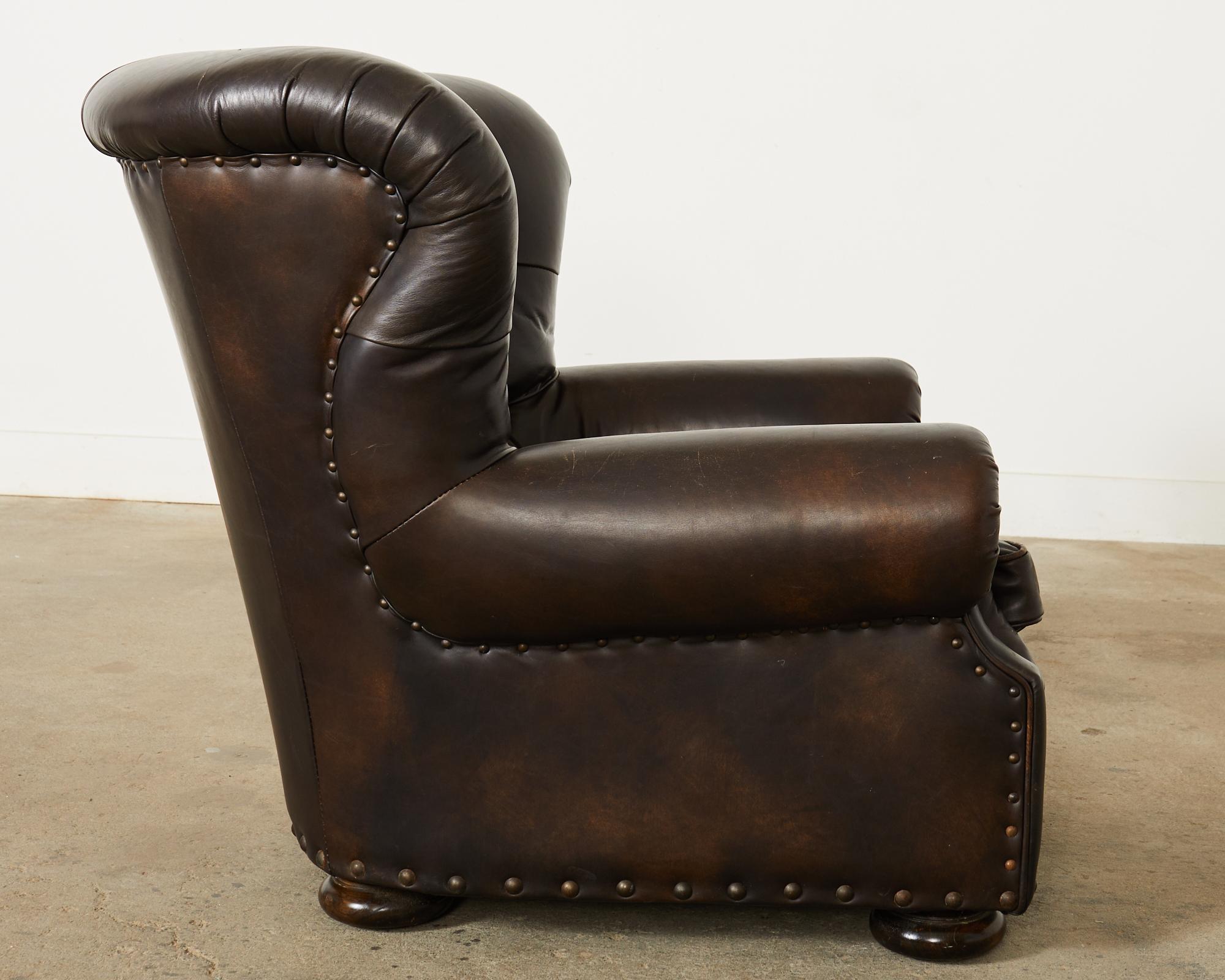 Ralph Lauren Tufted Cigar Leather Wingback Writer's Chair  For Sale 4