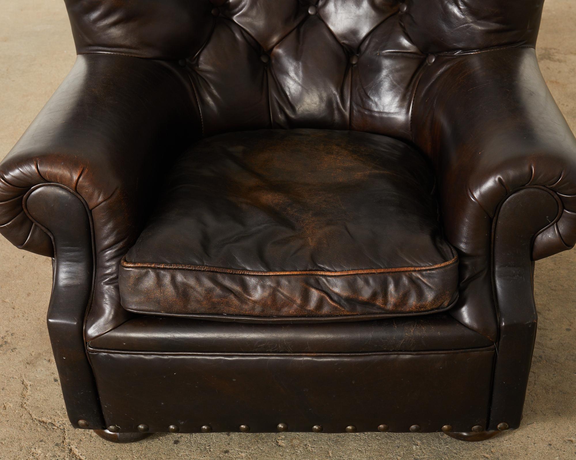 Ralph Lauren Tufted Cigar Leather Wingback Writer's Chair  For Sale 5