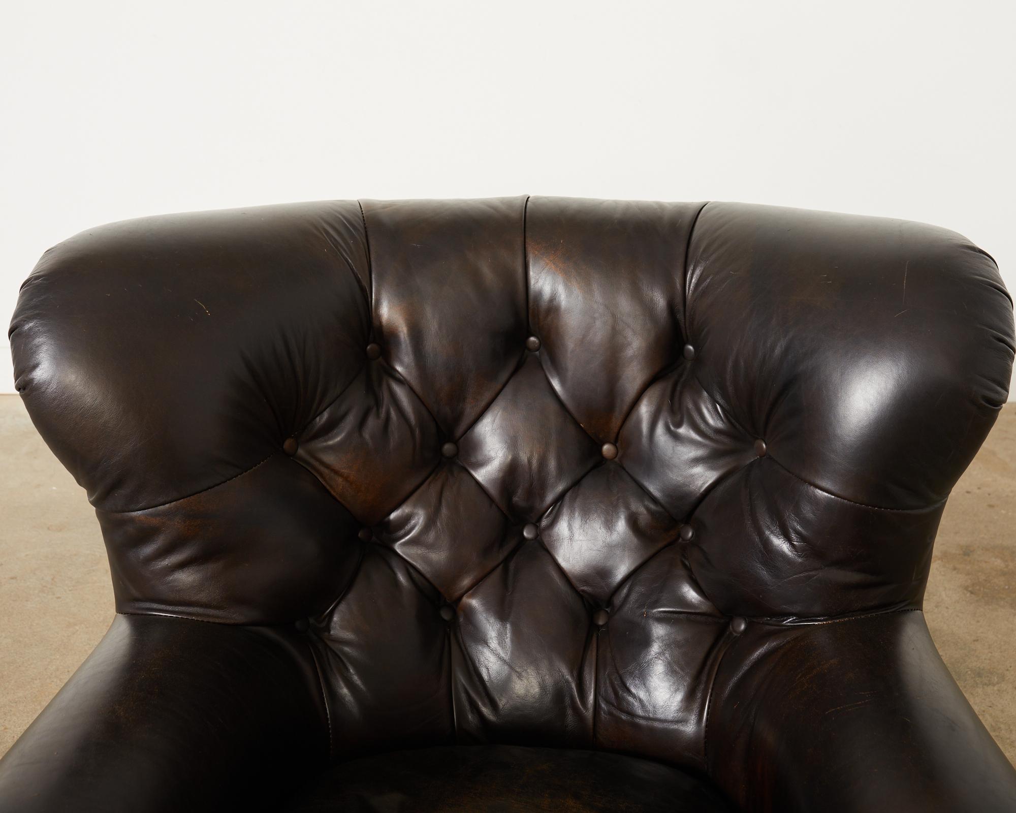 Ralph Lauren Tufted Cigar Leather Wingback Writer's Chair  For Sale 6