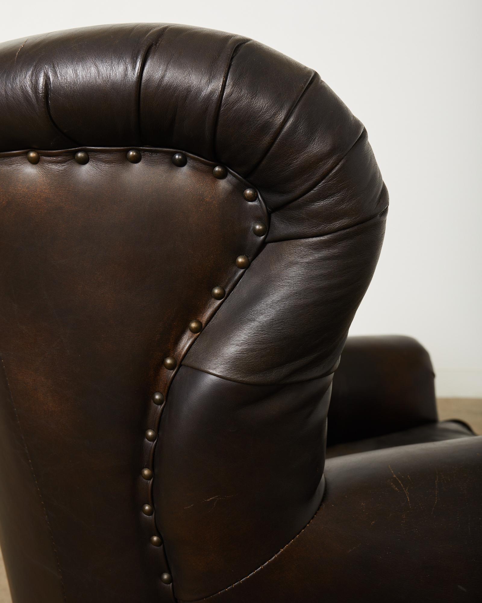 Ralph Lauren Tufted Cigar Leather Wingback Writer's Chair  For Sale 8