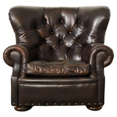 Chaise d'écrivain Wingback Ralph Lauren en cuir de cigare touffeté 