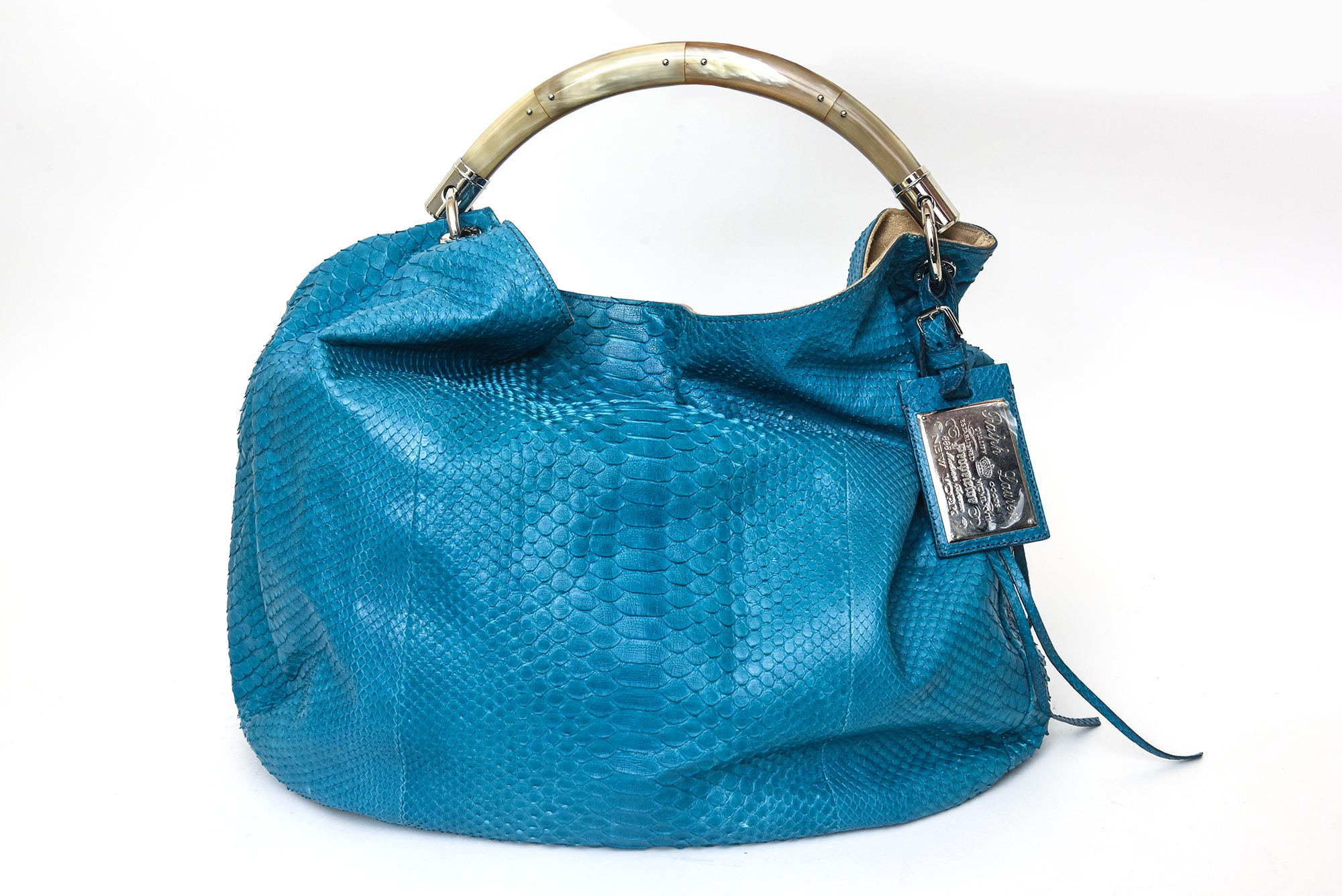 Ralph Lauren Turquoise Python Arm and Shoulder Bag With Bone LIke Top Handle For Sale 10