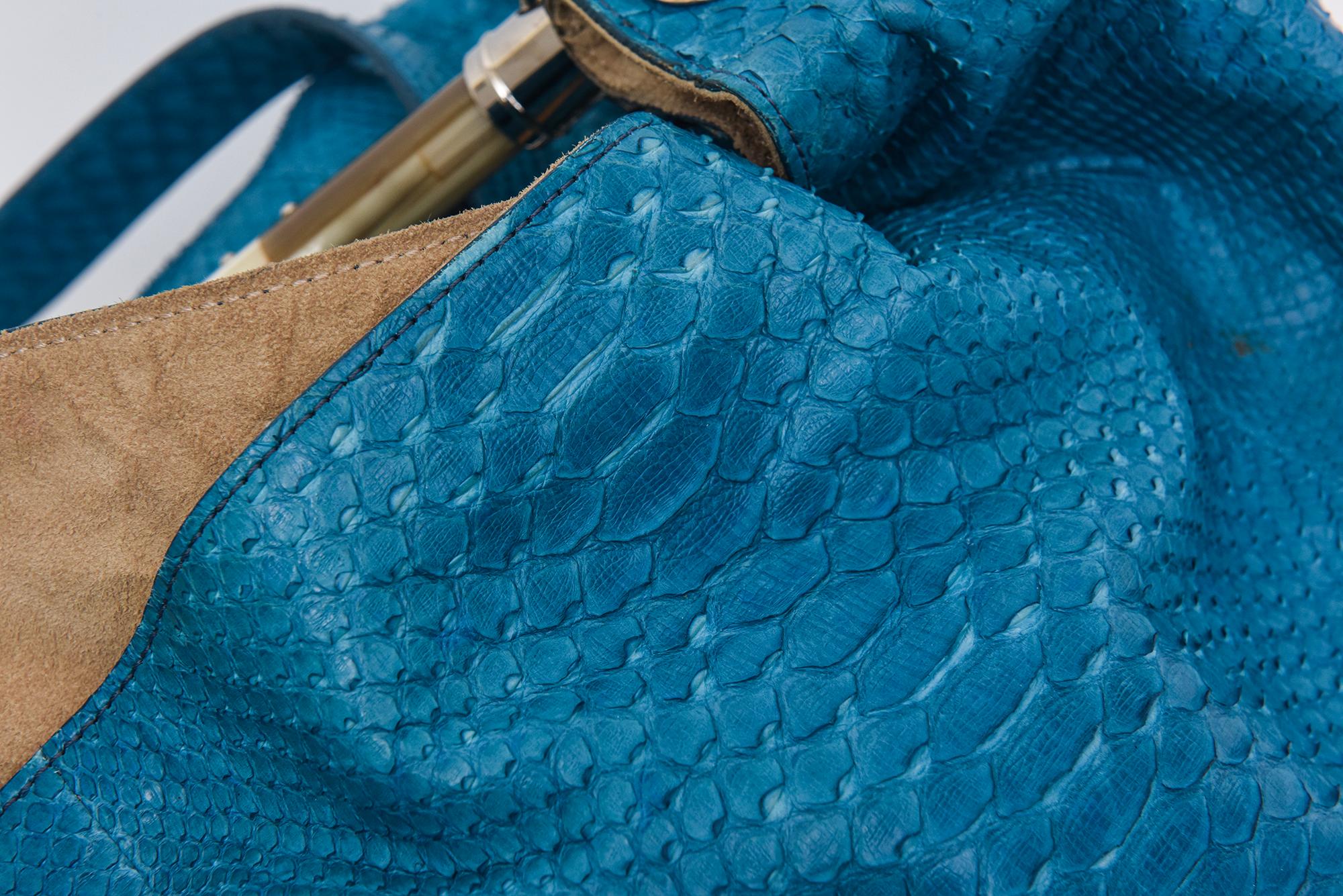Ralph Lauren Turquoise Python Arm and Shoulder Bag With Bone LIke Top Handle For Sale 1