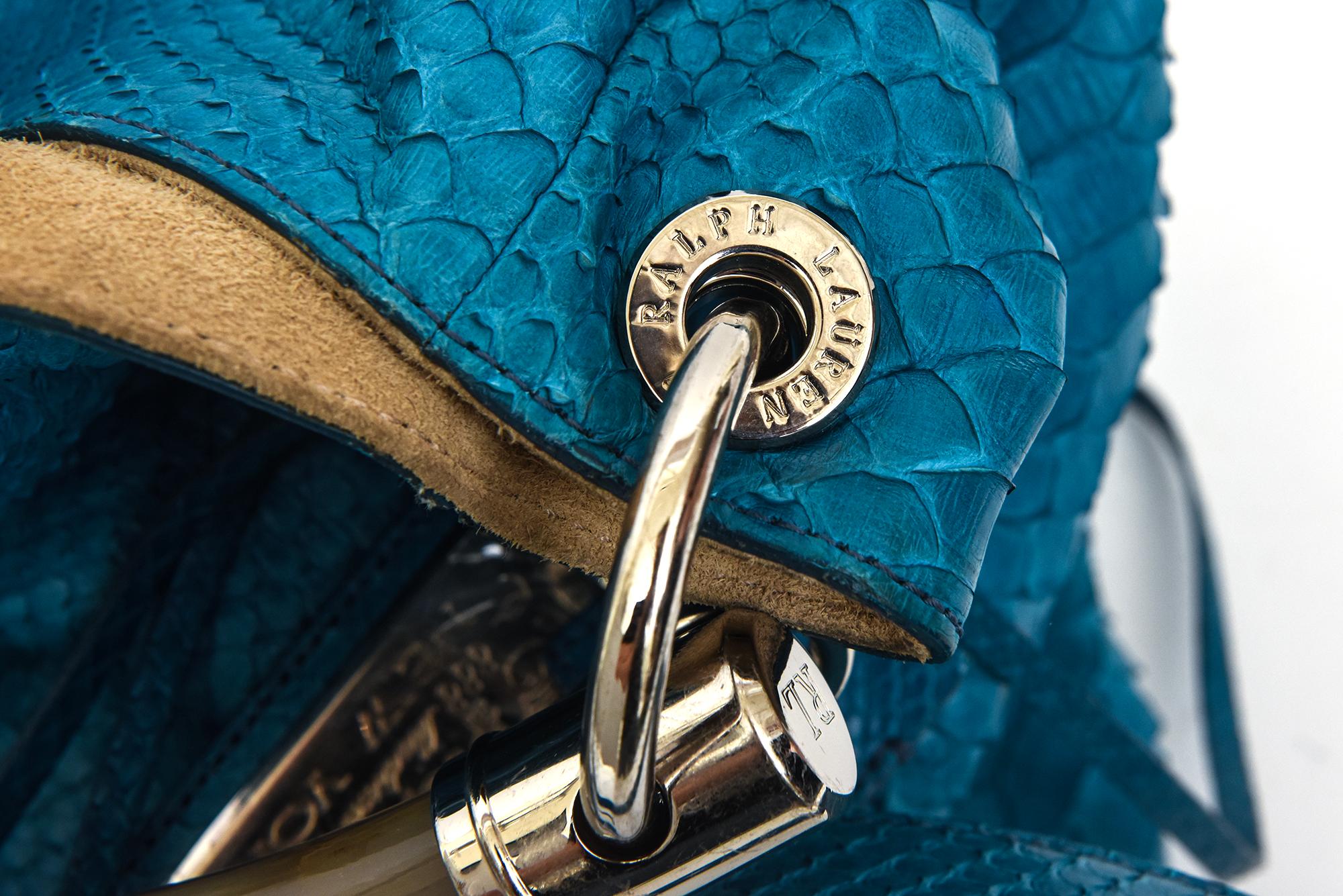 Ralph Lauren Turquoise Python Arm and Shoulder Bag With Bone LIke Top Handle For Sale 5