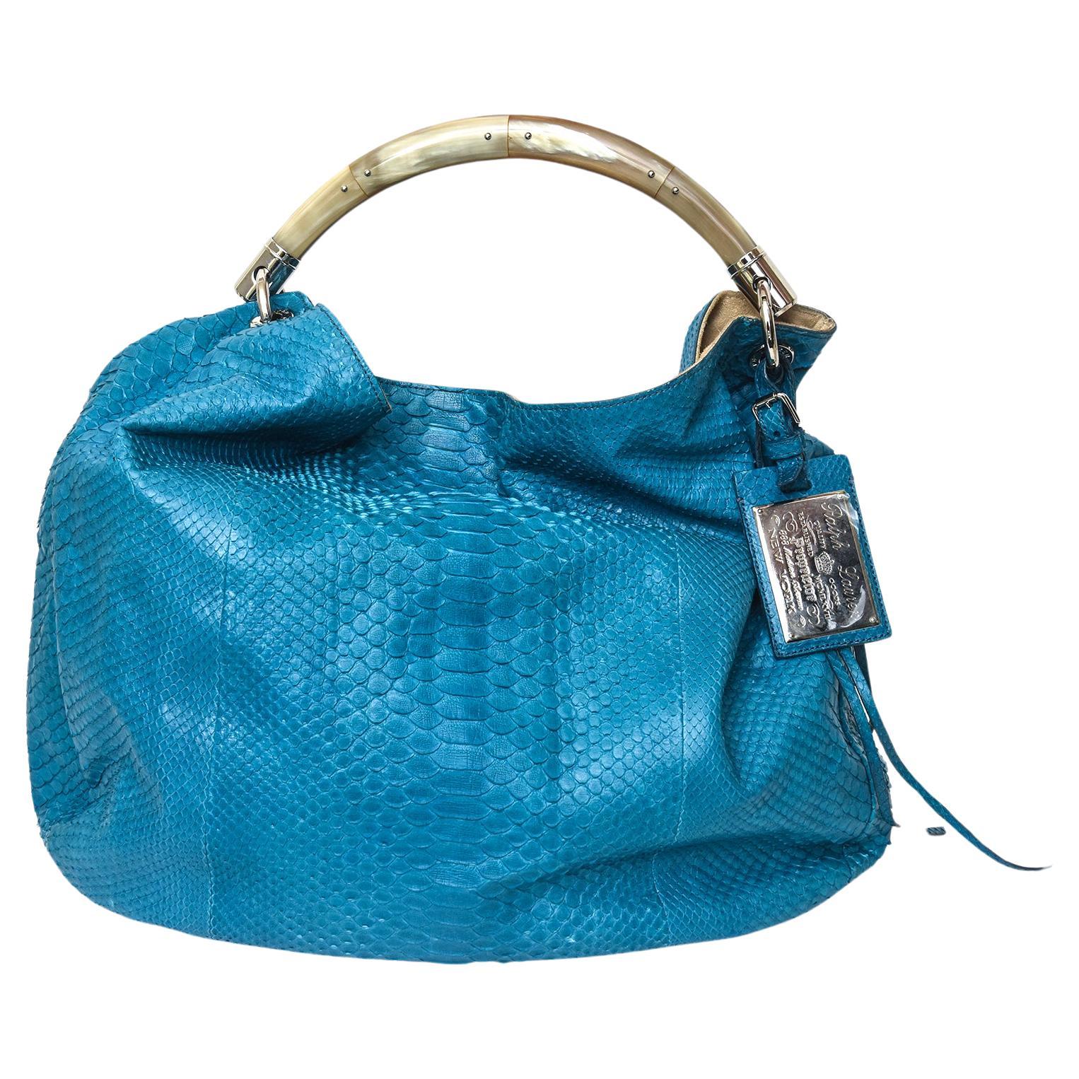 Ralph Lauren Turquoise Python Arm and Shoulder Bag With Bone LIke Top Handle For Sale