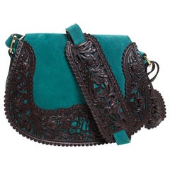 Ralph Lauren Turquoise Suede aand Leather Embroidered Saddle Bag