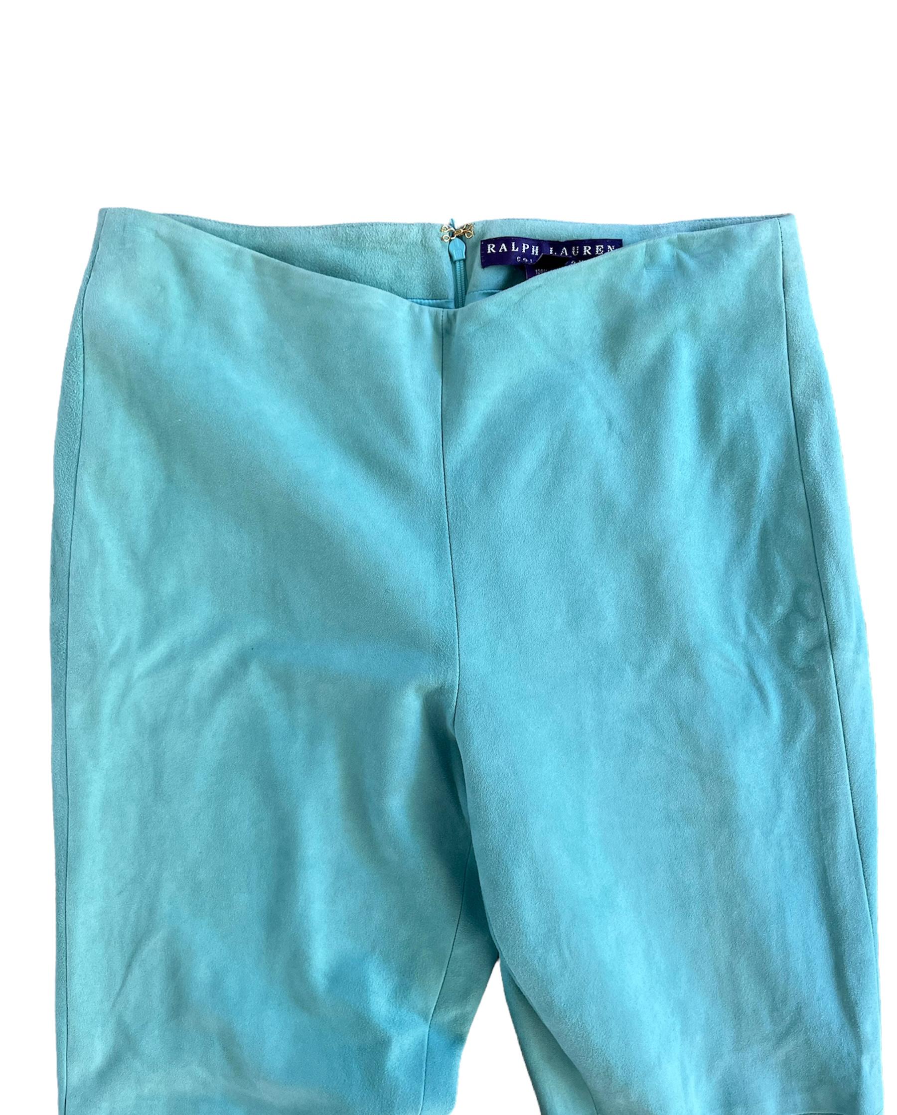 Ralph Lauren Türkisfarbene Capri-Hose aus Wildleder, Größe 9 (Blau) im Angebot