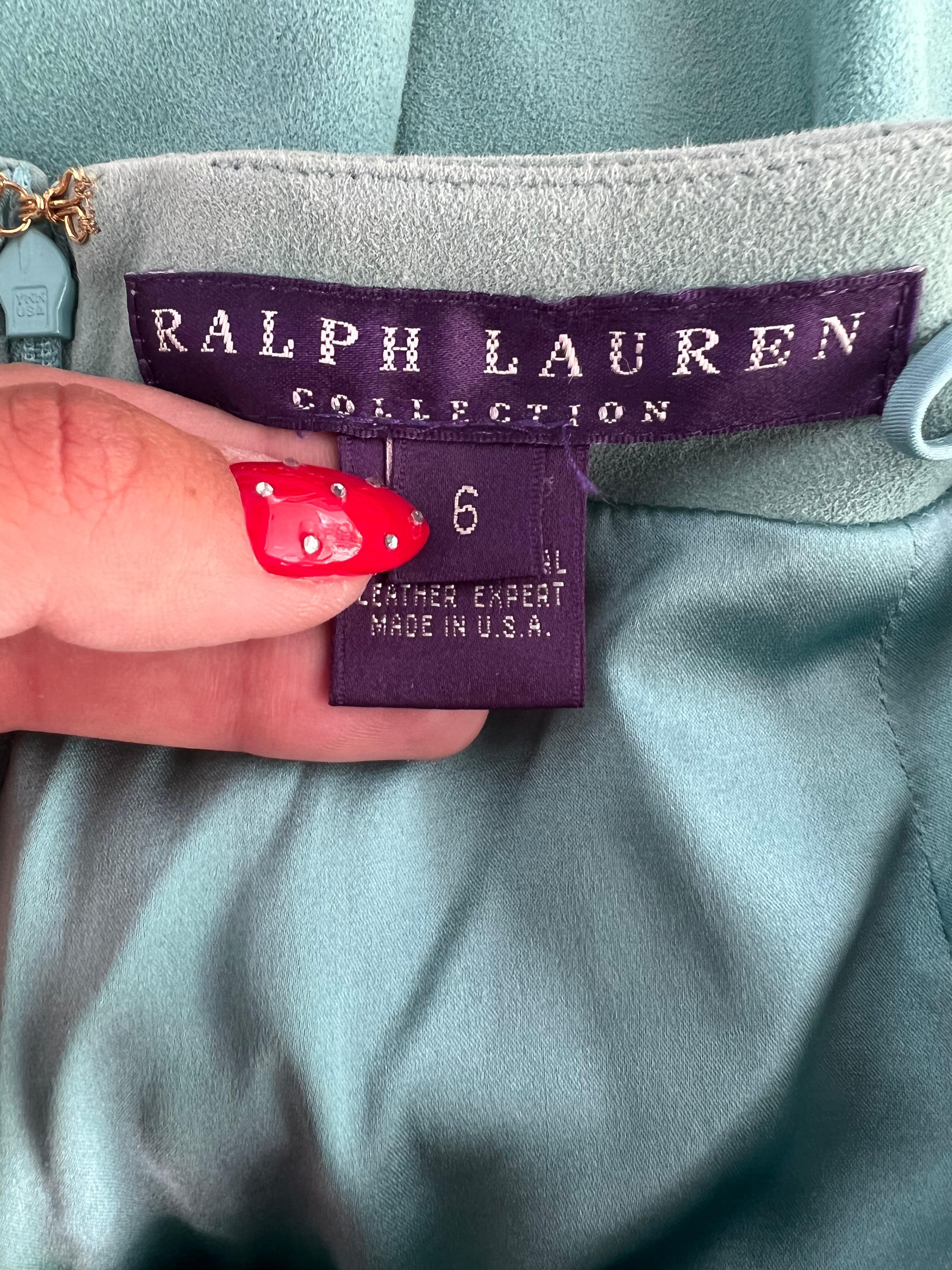 Blue Ralph Lauren Turquoise Suede Capri Pants, Size 9 For Sale