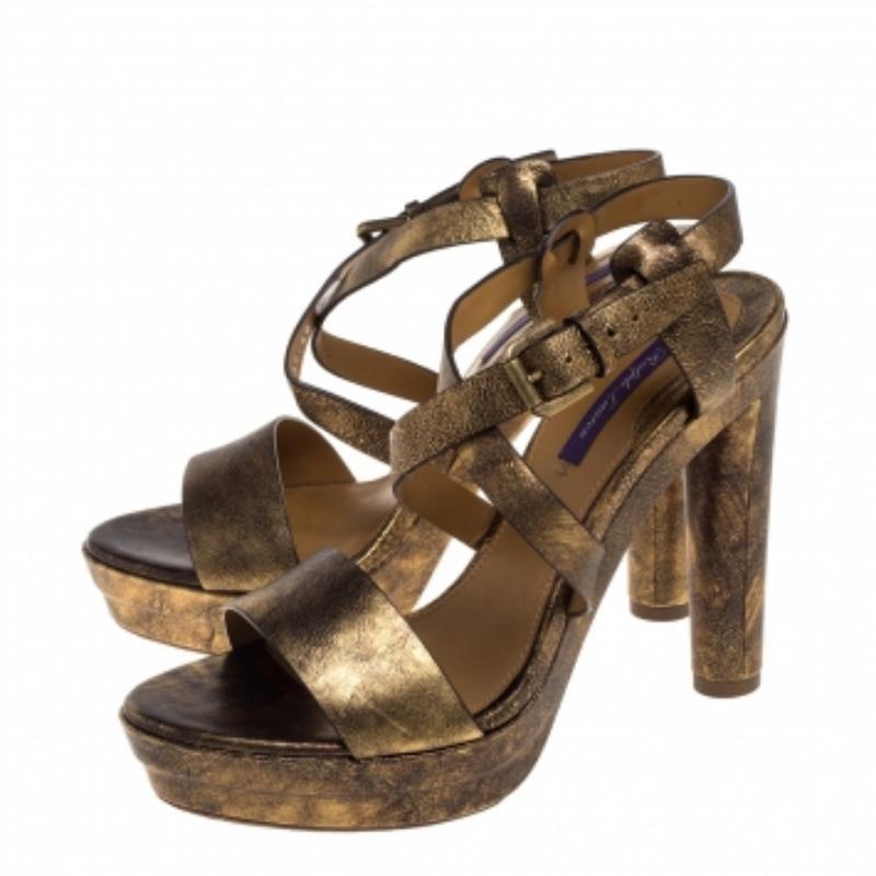 Marrone Ralph Lauren Sandali con cinturino alla caviglia con piattaforma Estrid in pelle bicolore misura 39,5 in vendita