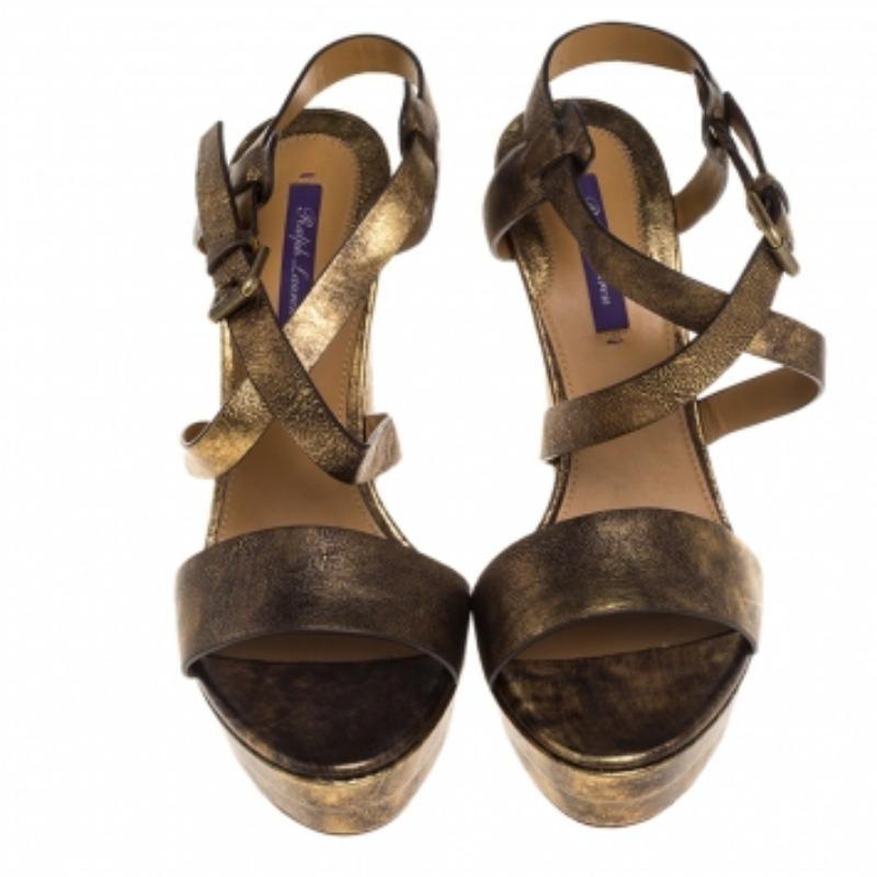 Donna Ralph Lauren Sandali con cinturino alla caviglia con piattaforma Estrid in pelle bicolore misura 39,5 in vendita