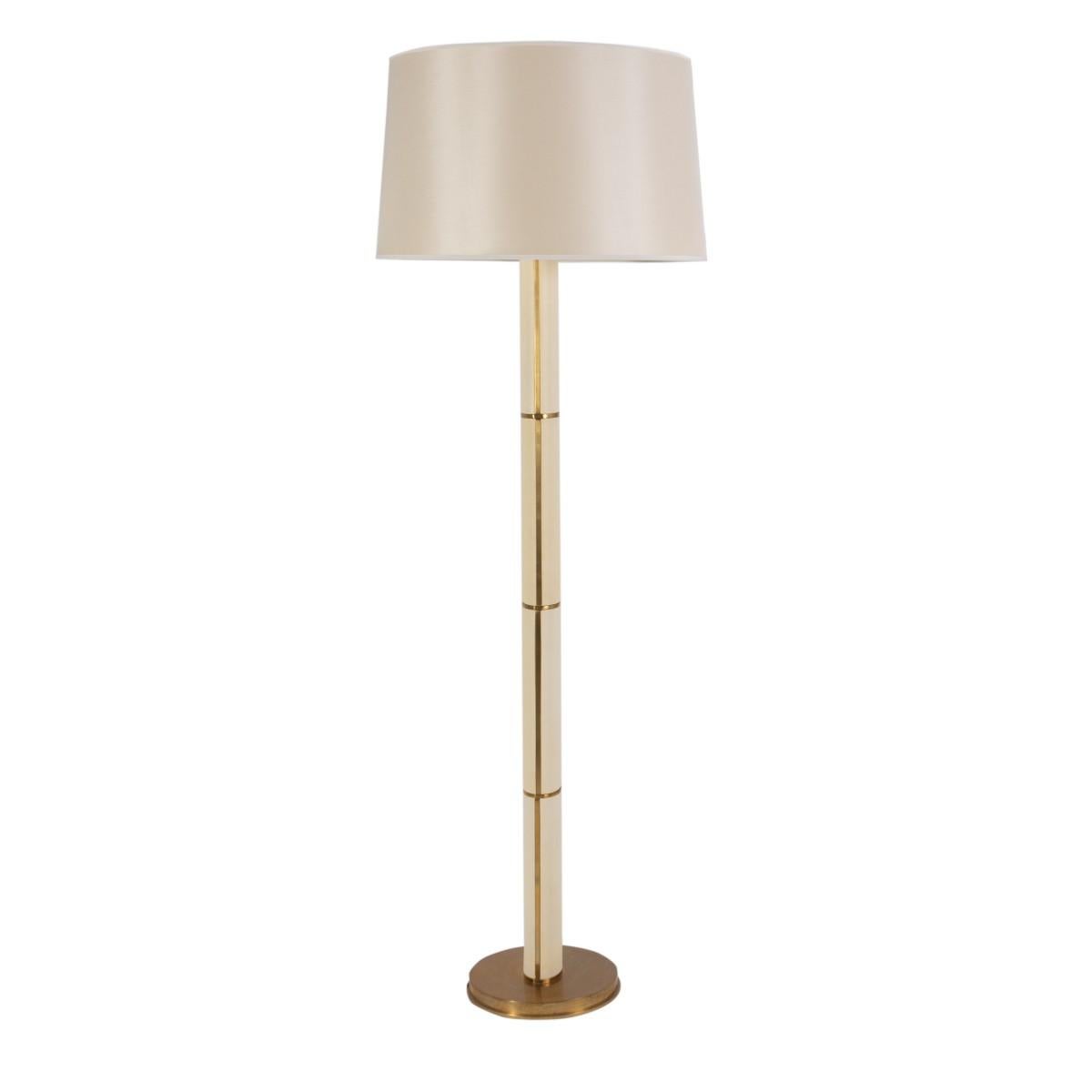 Ralph Lauren Upper Fifth Floor Lamp in Parchment Leather and Natural Brass with In Good Condition In New York, NY