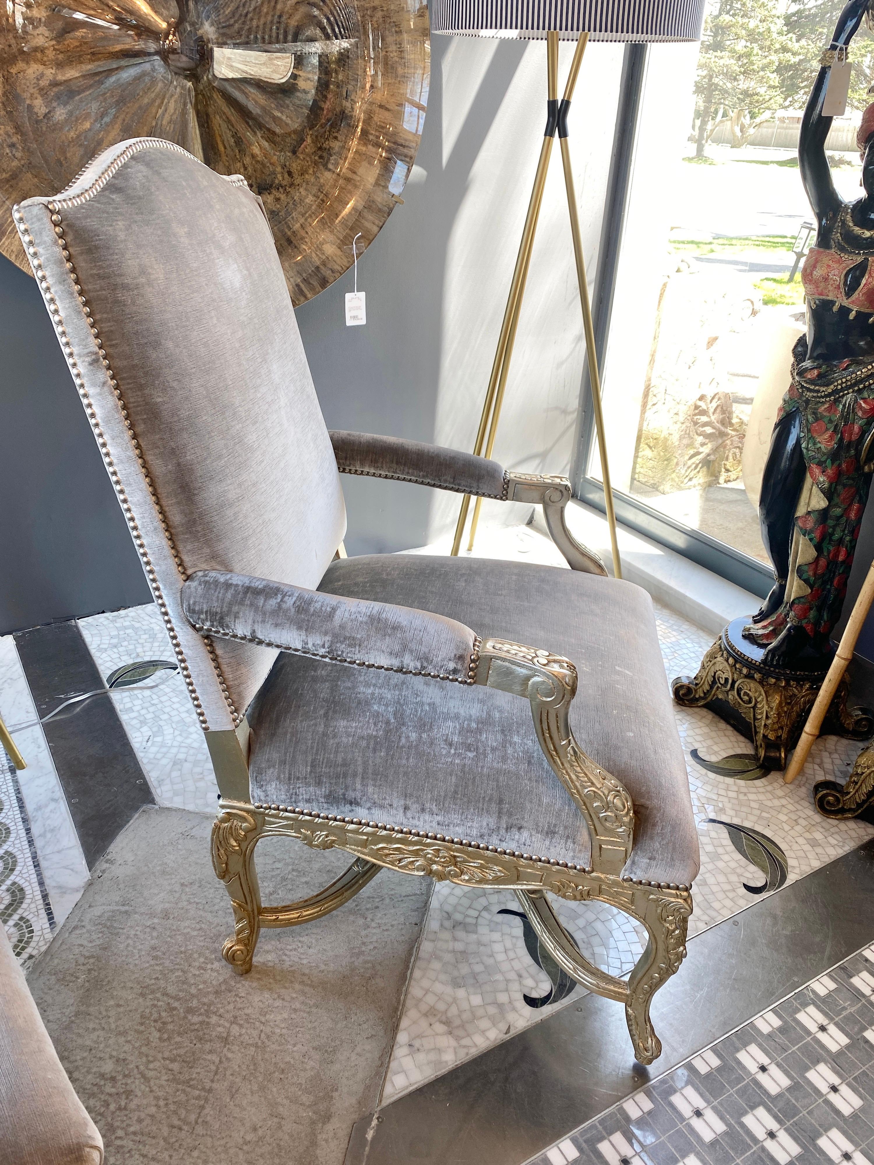 Ralph Lauren Velvet and Silver Leaf Chair with Ottoman 2
