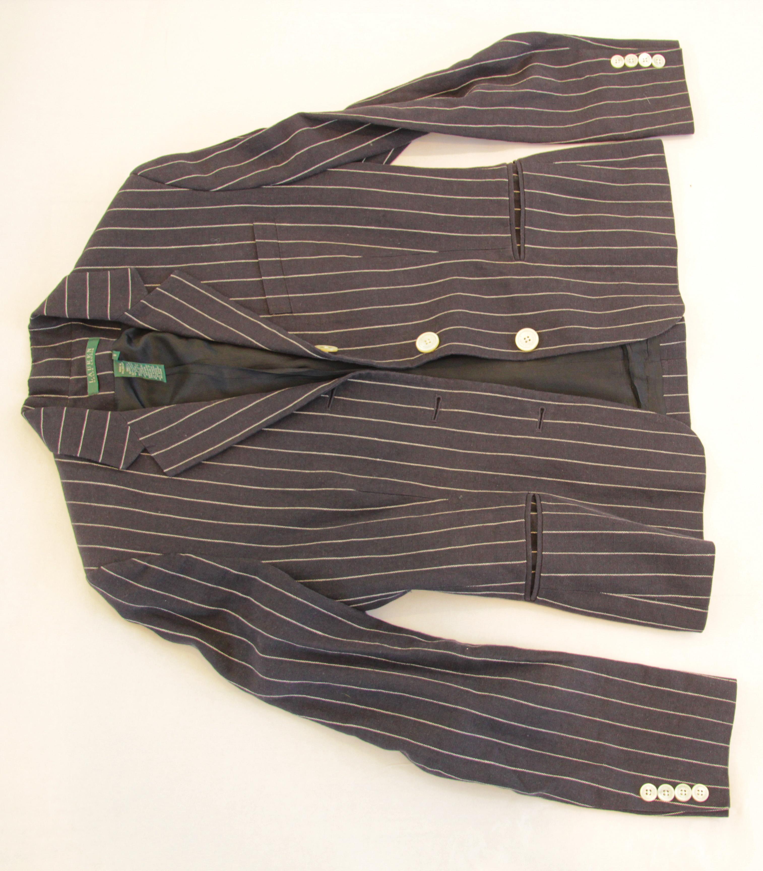 Ralph Lauren Vintage Black and White Pinstripe Blazer For Sale 6