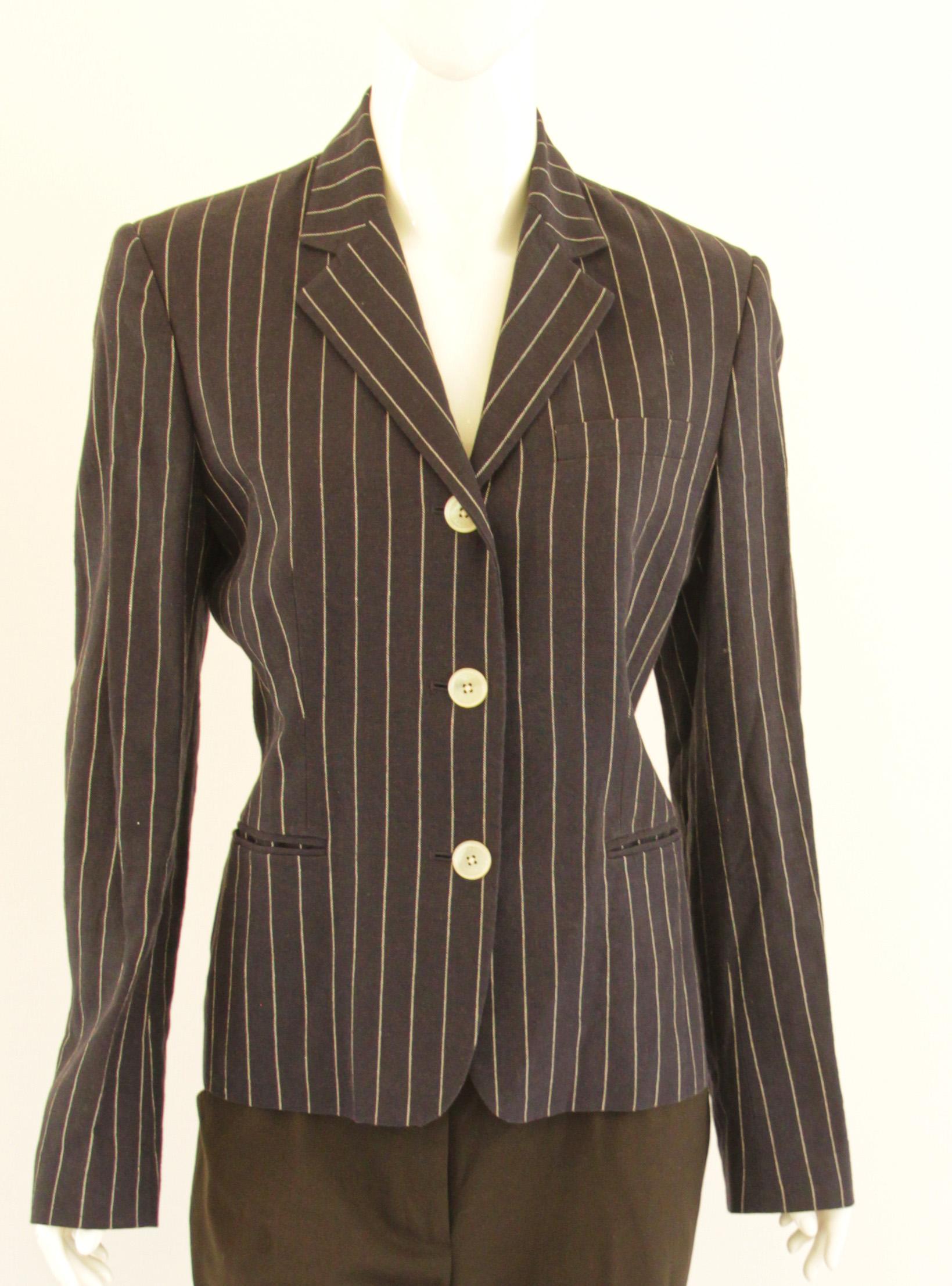 Ralph Lauren Vintage Black and White Pinstripe Blazer For Sale 11