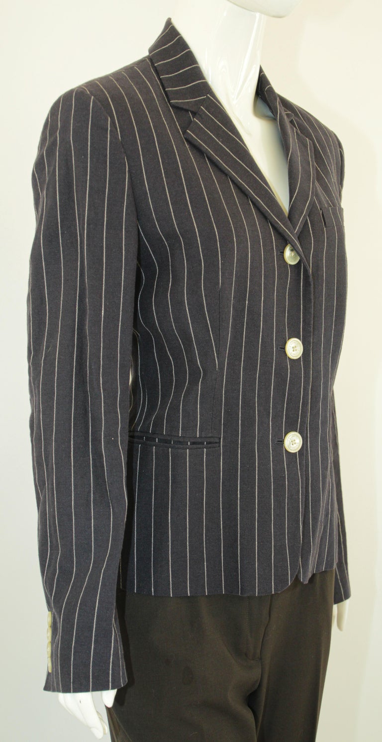 Ralph Lauren Vintage Black and White Pinstripe Blazer For Sale at 1stDibs