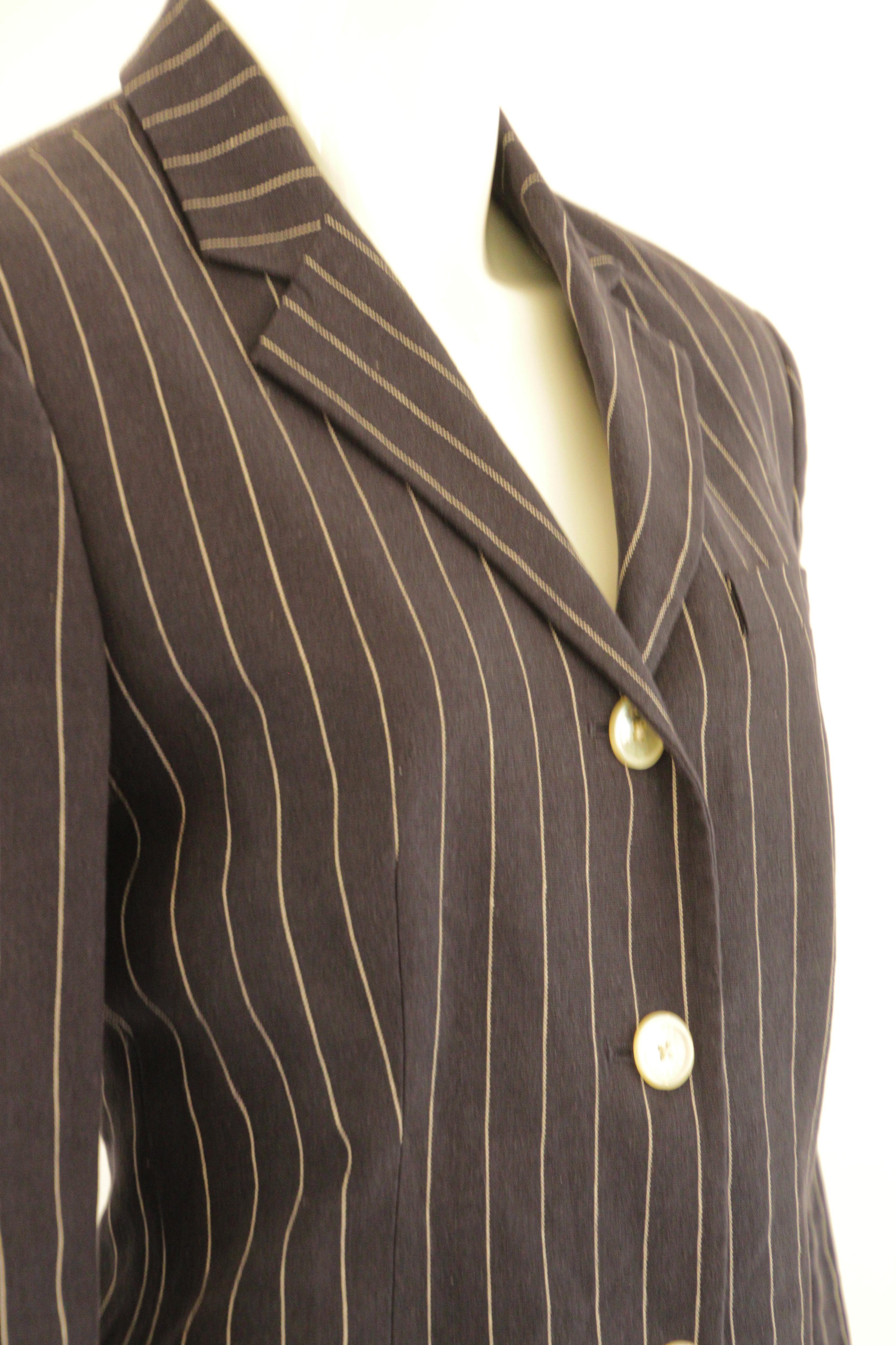 Ralph Lauren Vintage Black and White Pinstripe Blazer In Good Condition For Sale In North Hollywood, CA