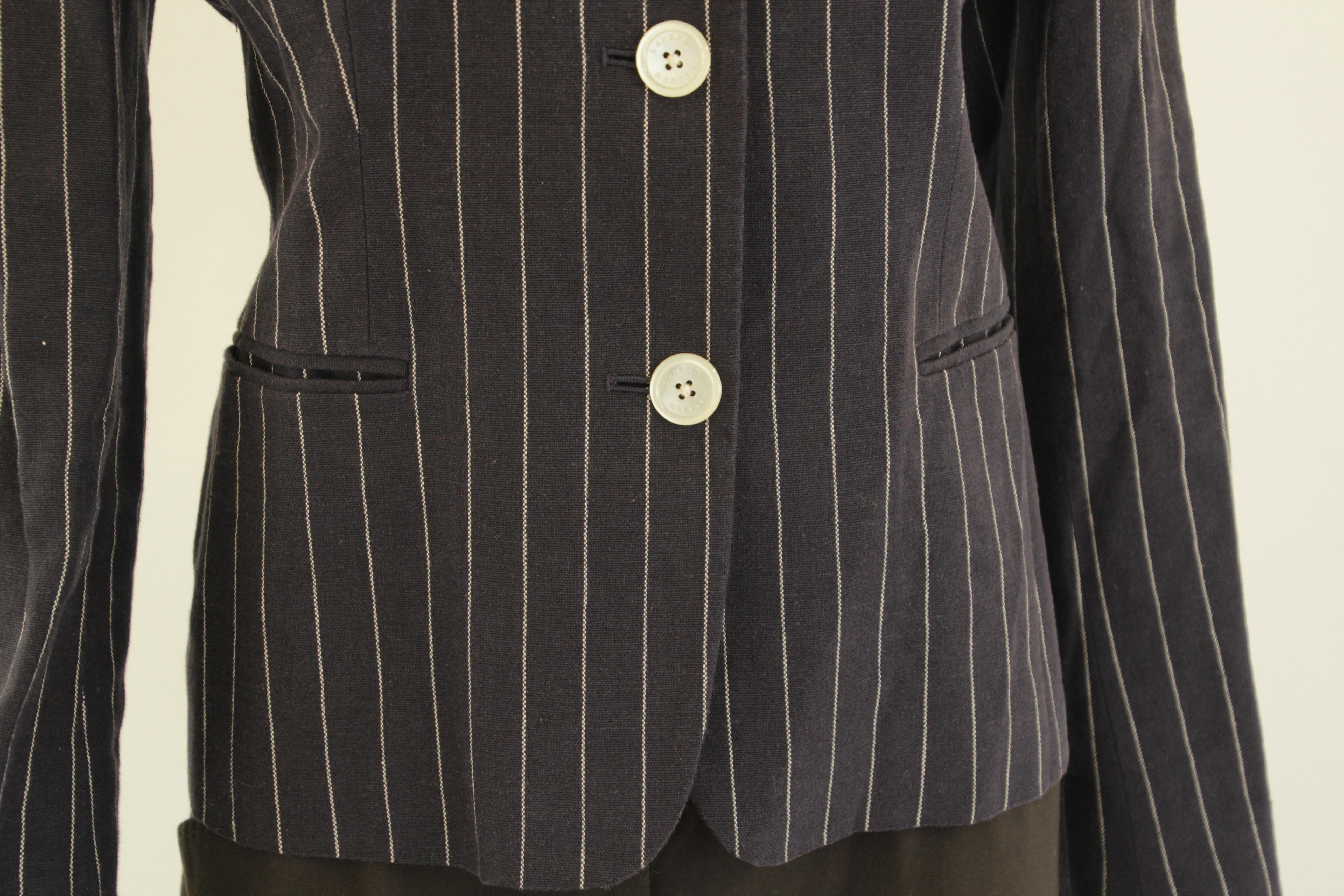 Ralph Lauren Vintage Black and White Pinstripe Blazer For Sale 1