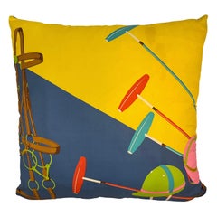 Ralph Lauren Vintage Blue and Yellow Silk Polo Pillow