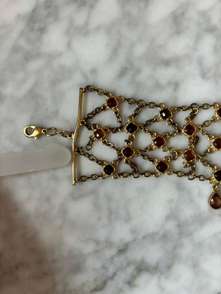 RALPH LAUREN Vintage Choker Necklace Gold Pink Pewter Tan In Good Condition In Leonardo, NJ