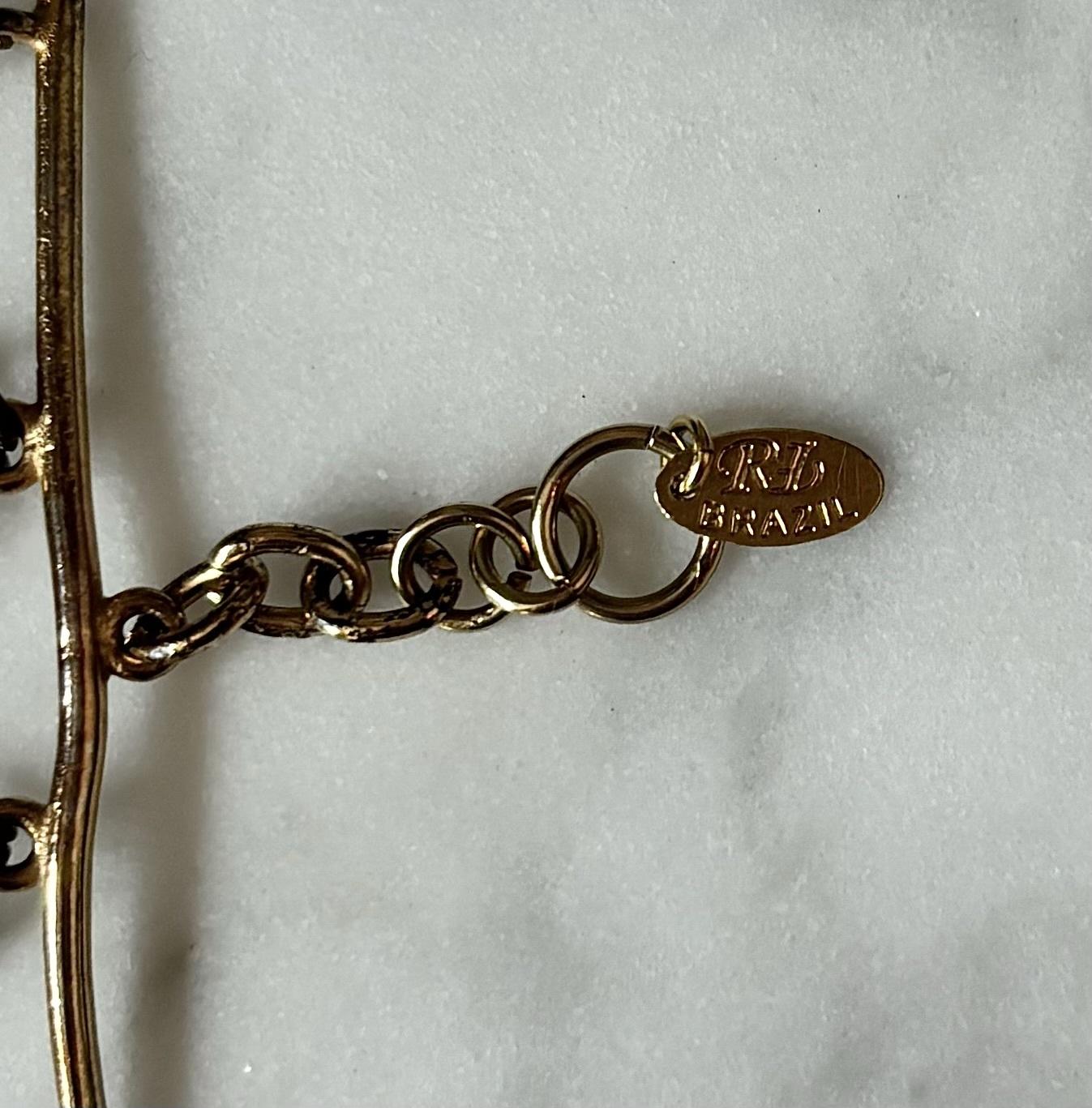 RALPH LAUREN Vintage Choker Necklace Gold Pink Pewter Tan 1